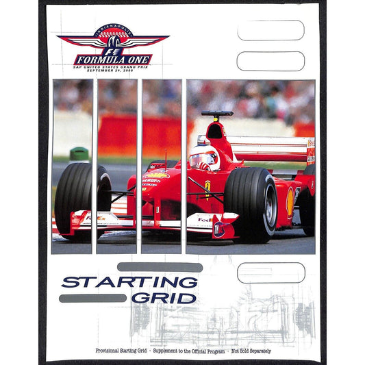 2000 Indianapolis F1 Formula One Starting Grid Sheet Program Supplement