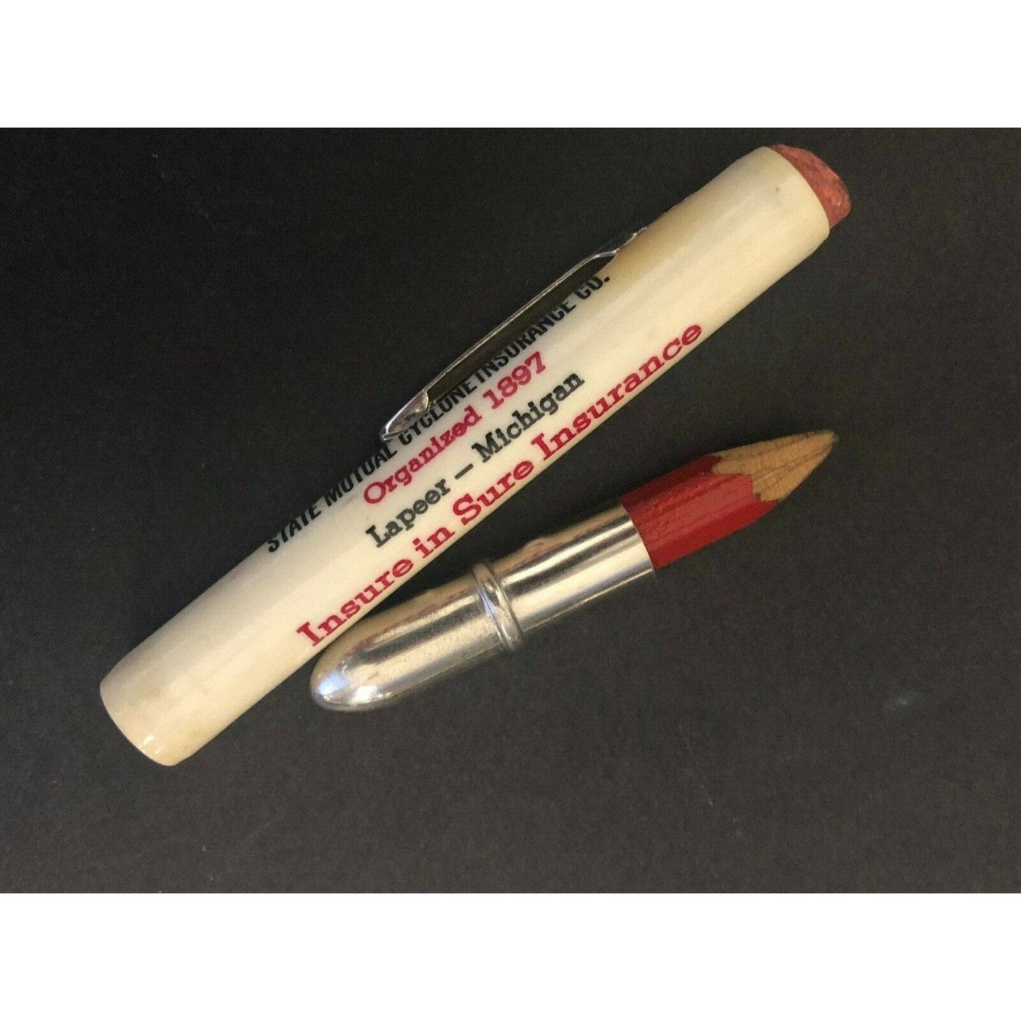 c1950's "State Mutual Cyclone Insurance Lapeer, MI" Advertising Bullet Pencil