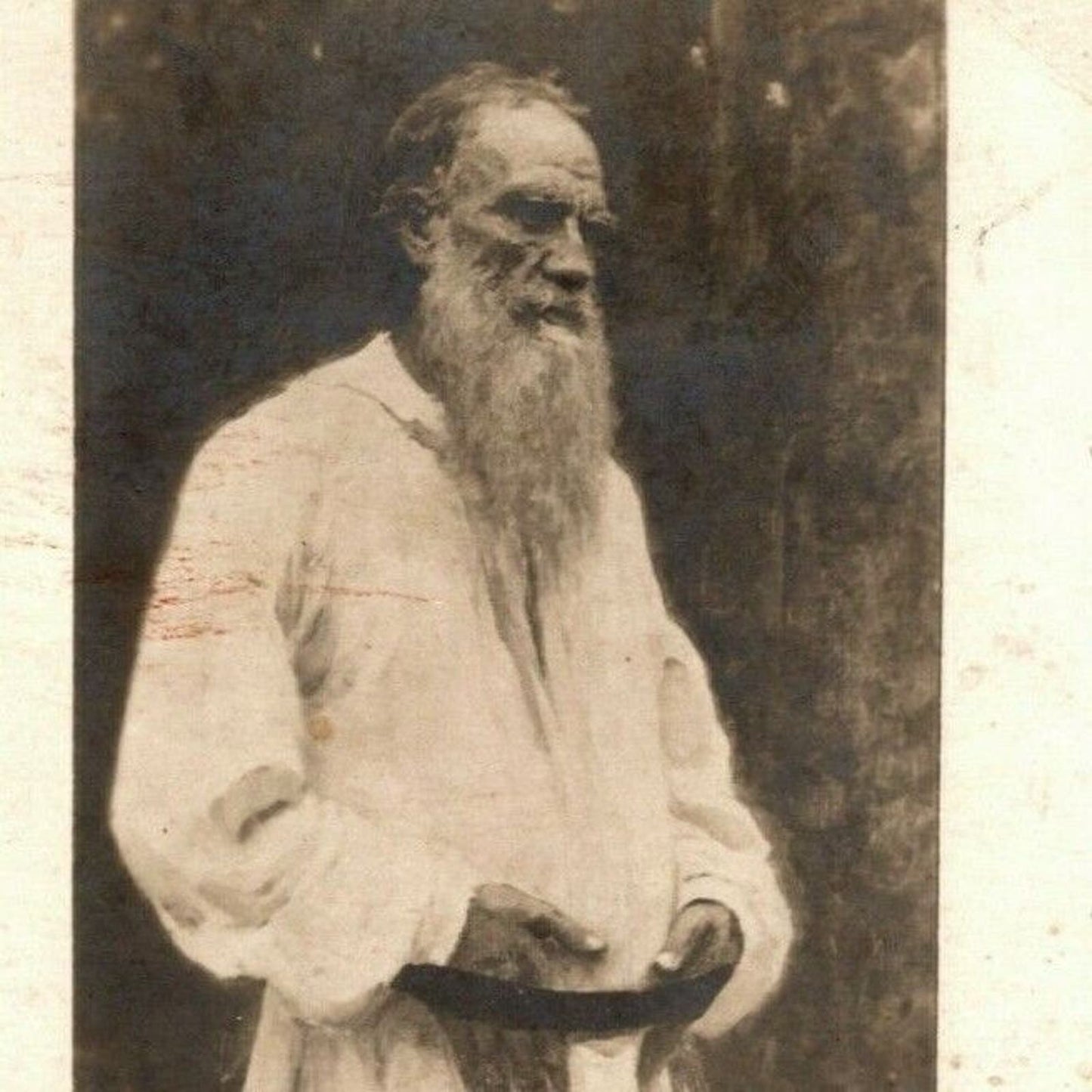 c1910 Vintage Russian RPPC* Postcard Leo Tolstoy Stands Outdoor Barefoot (4154)