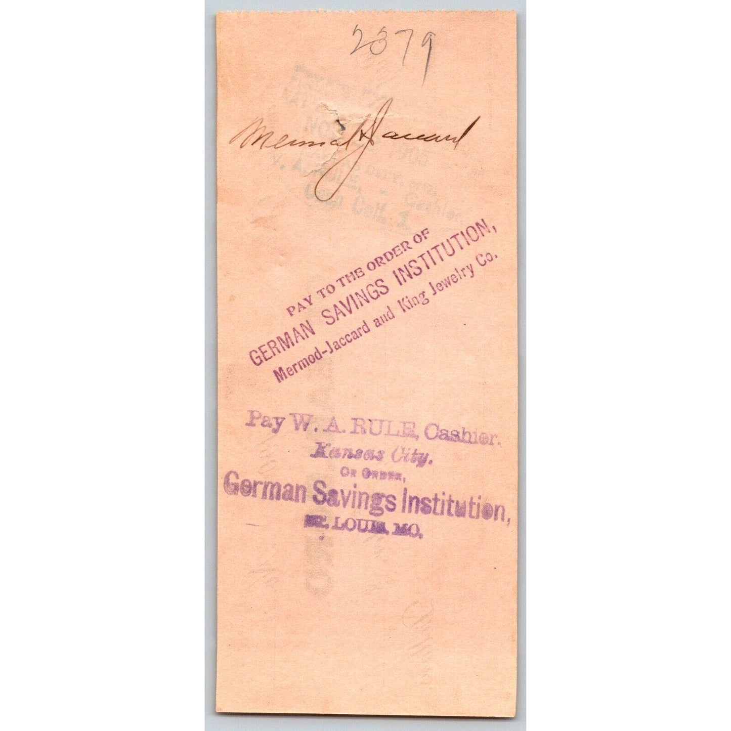 Earlboro, OK Territorial 1904 Mermod-Jaccard "Bank of Earlboro" Check Scarce