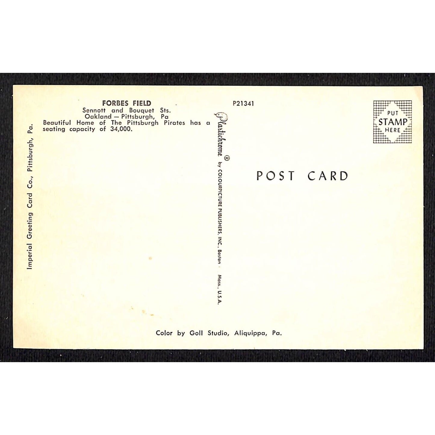 Forbes Field Postcard Pittsburgh Pirates Daytime w/ Lighting Towers Unposted
