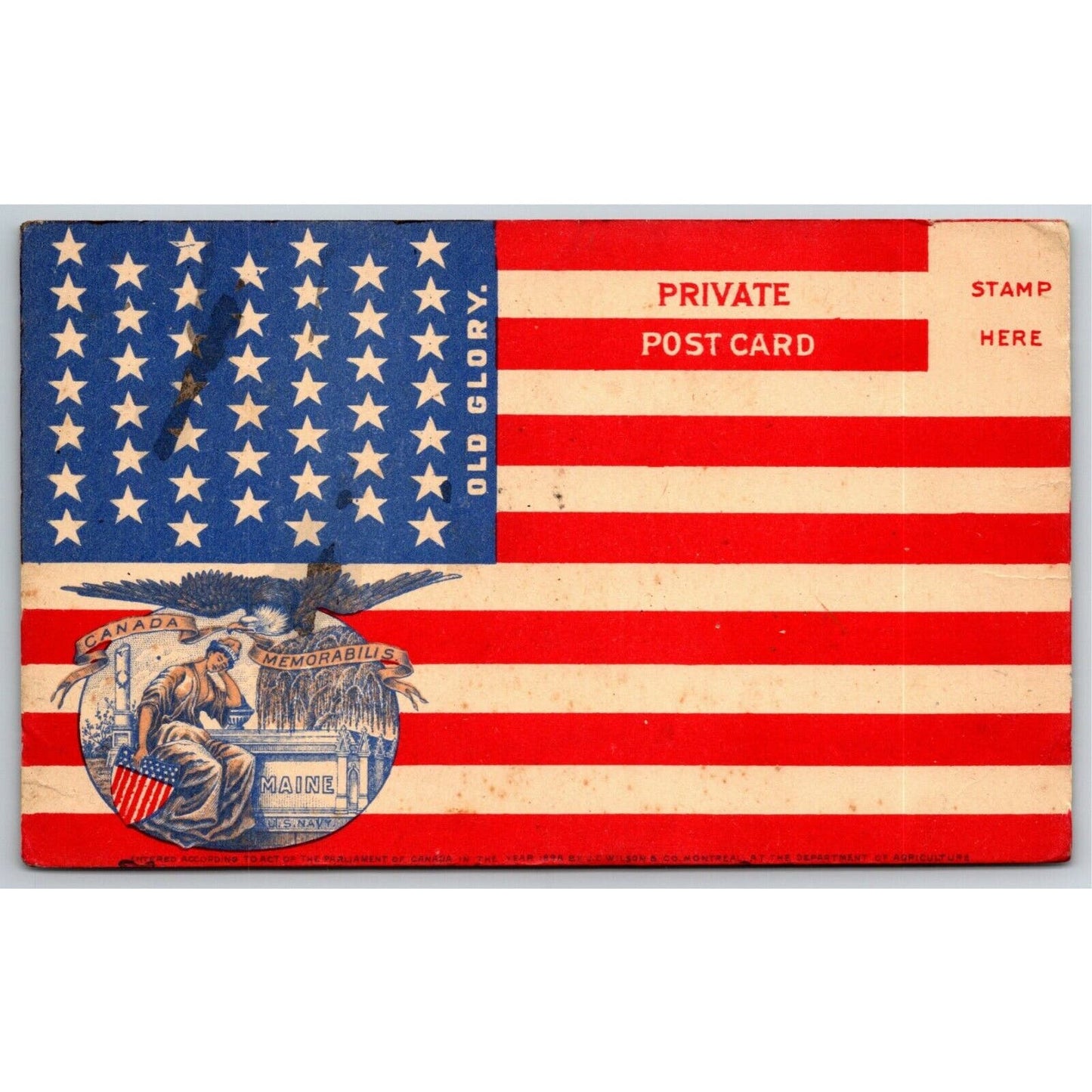 Vintage c1905 PMC Postcard American Flag - "Old Glory" Eagle