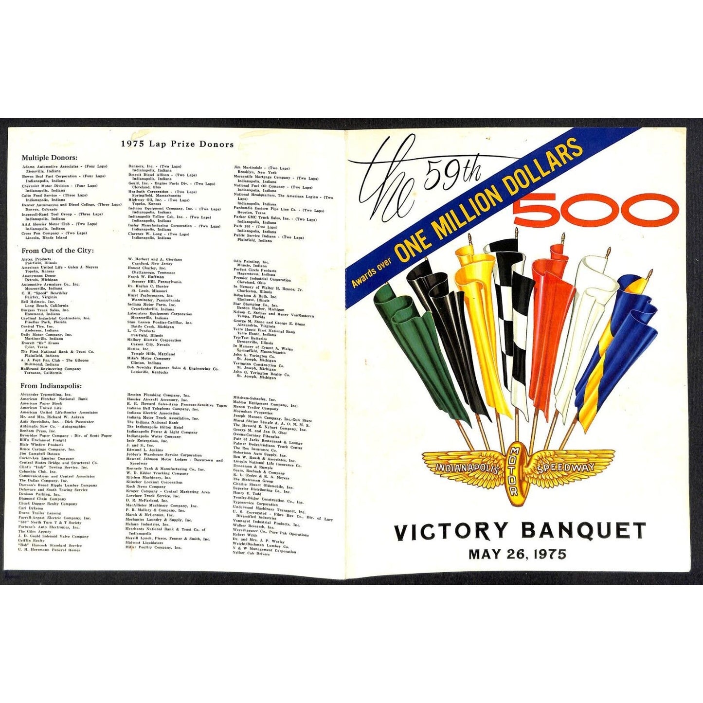 1975 Indy 500 Indianapolis Motor Speedway Victory Banquet Program - Cover Only