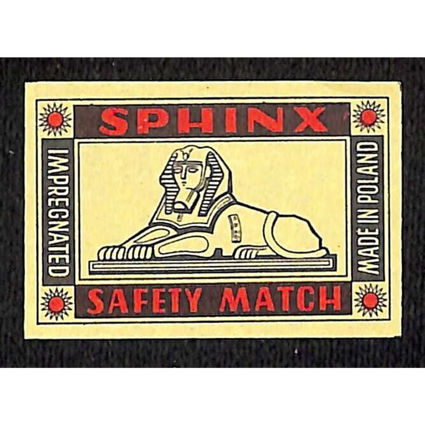 Vintage Matchbox Label Sphinx Safety Matches Made in Poland c1960