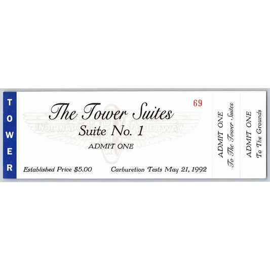 1992 Indy 500 Tower Suites Carburetion Tests Day Unused Ticket Indianapolis #69