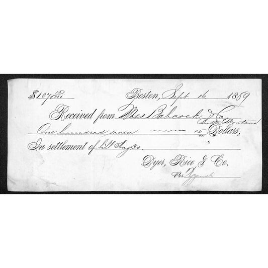 Dyer, Rice & Co. Boston (Hats, Straw goods, Furs) 1889 Receipt / Billhead