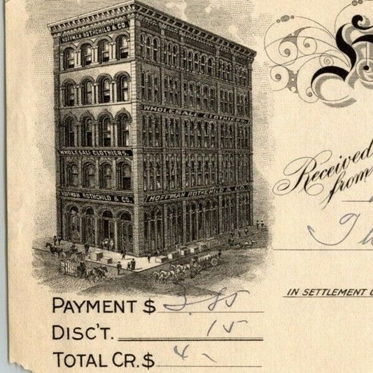 1903 Rcvd Receipt Hoffman, Rothchild Wholesale Clothiers - San Francisco