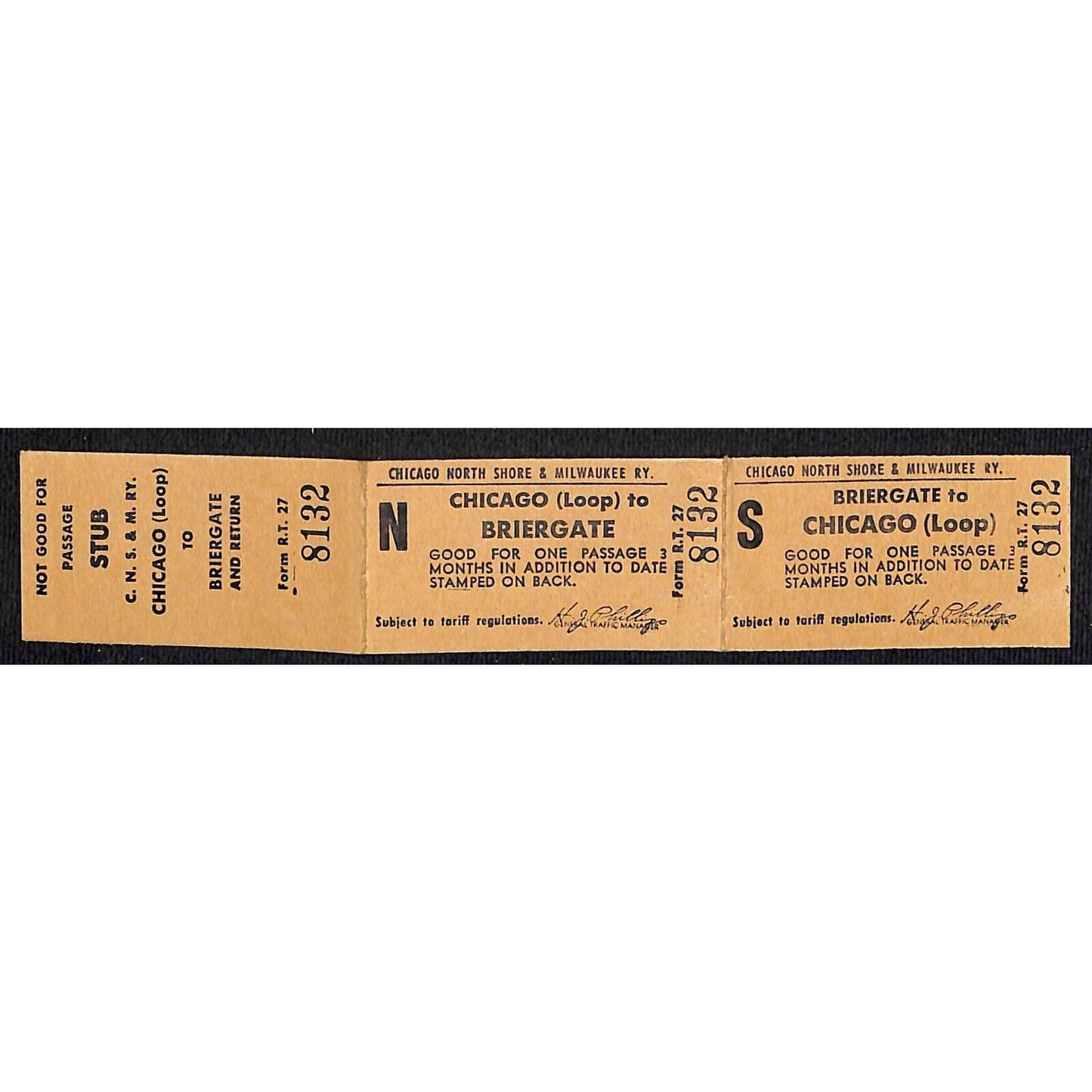 Chicago North Shore & Milwaukee Ry Railroad Double Ticket / Stub Briergate #8132