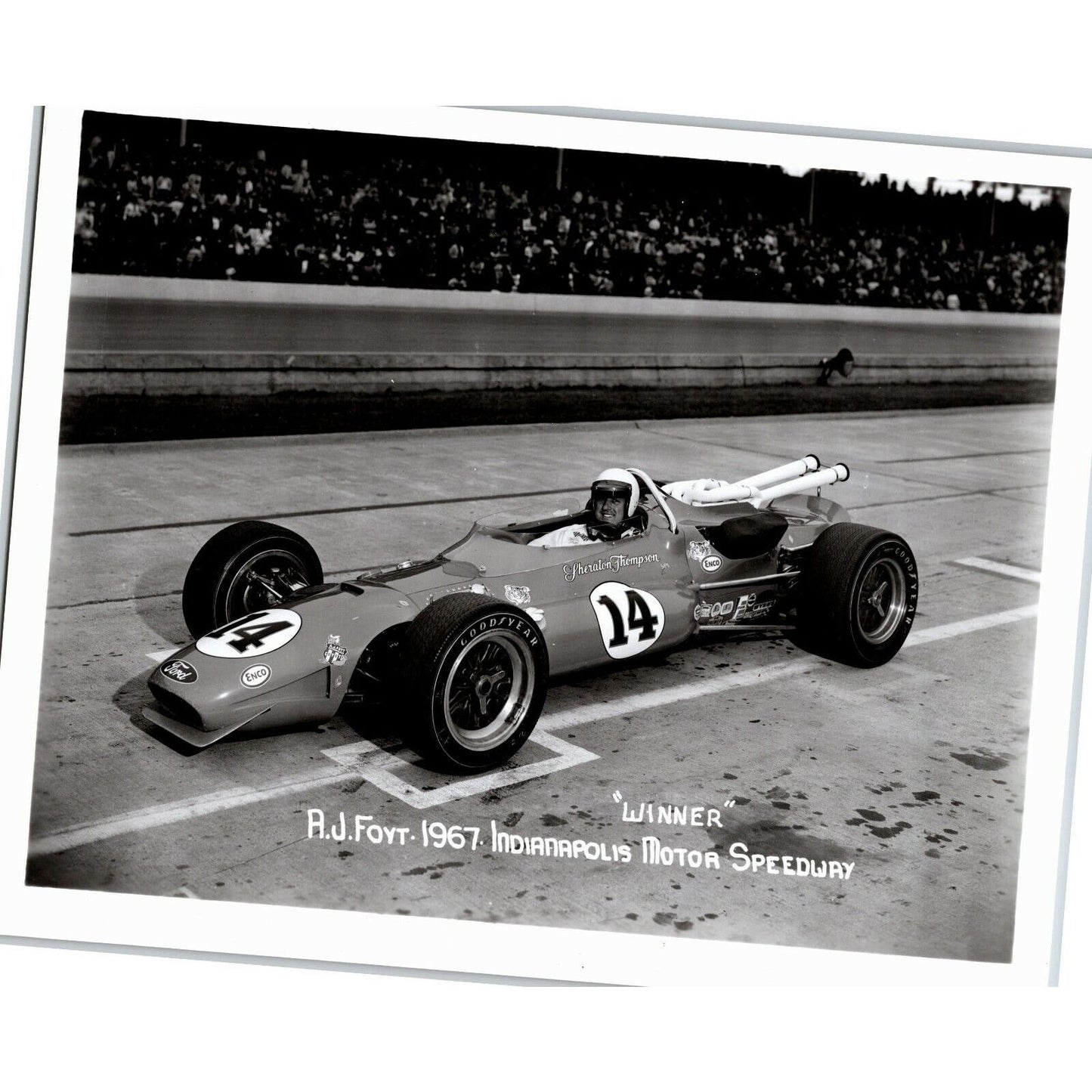 A J Foyt Indy 500 Winner 1967 - 8 x 10 Glossy B&W Photograph VGC Stamped