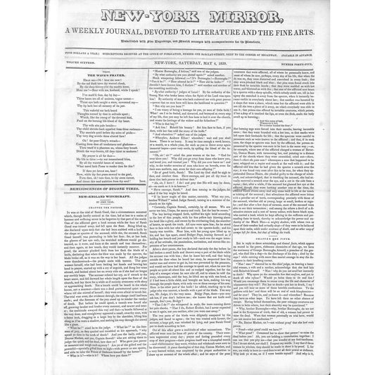 New-York Mirror Weekly Journal Literature Fine Arts Newspaper 5/4/1839