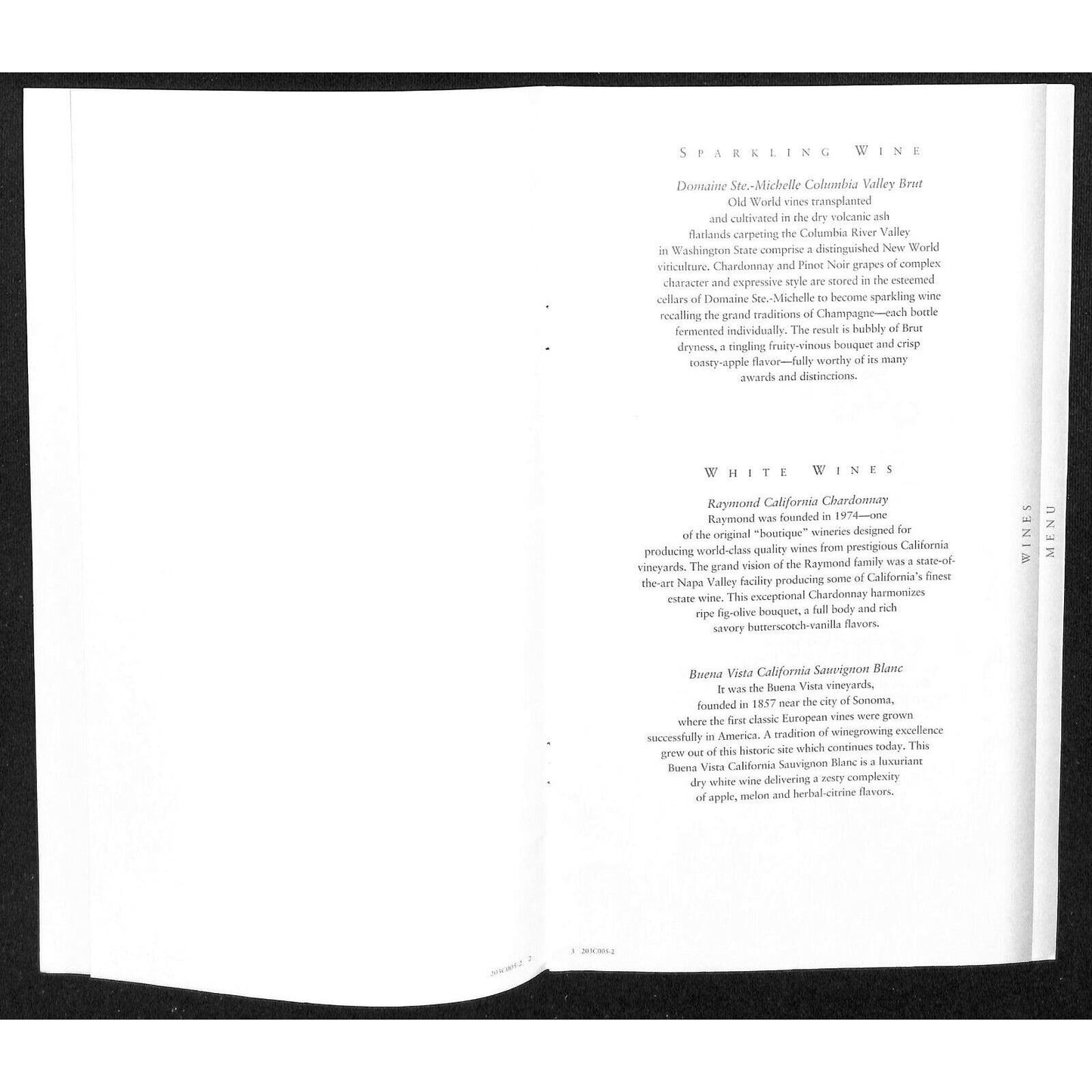 2003 American Airlines First Class Lunch, Entre & Wine Menu Richard Erye Photo