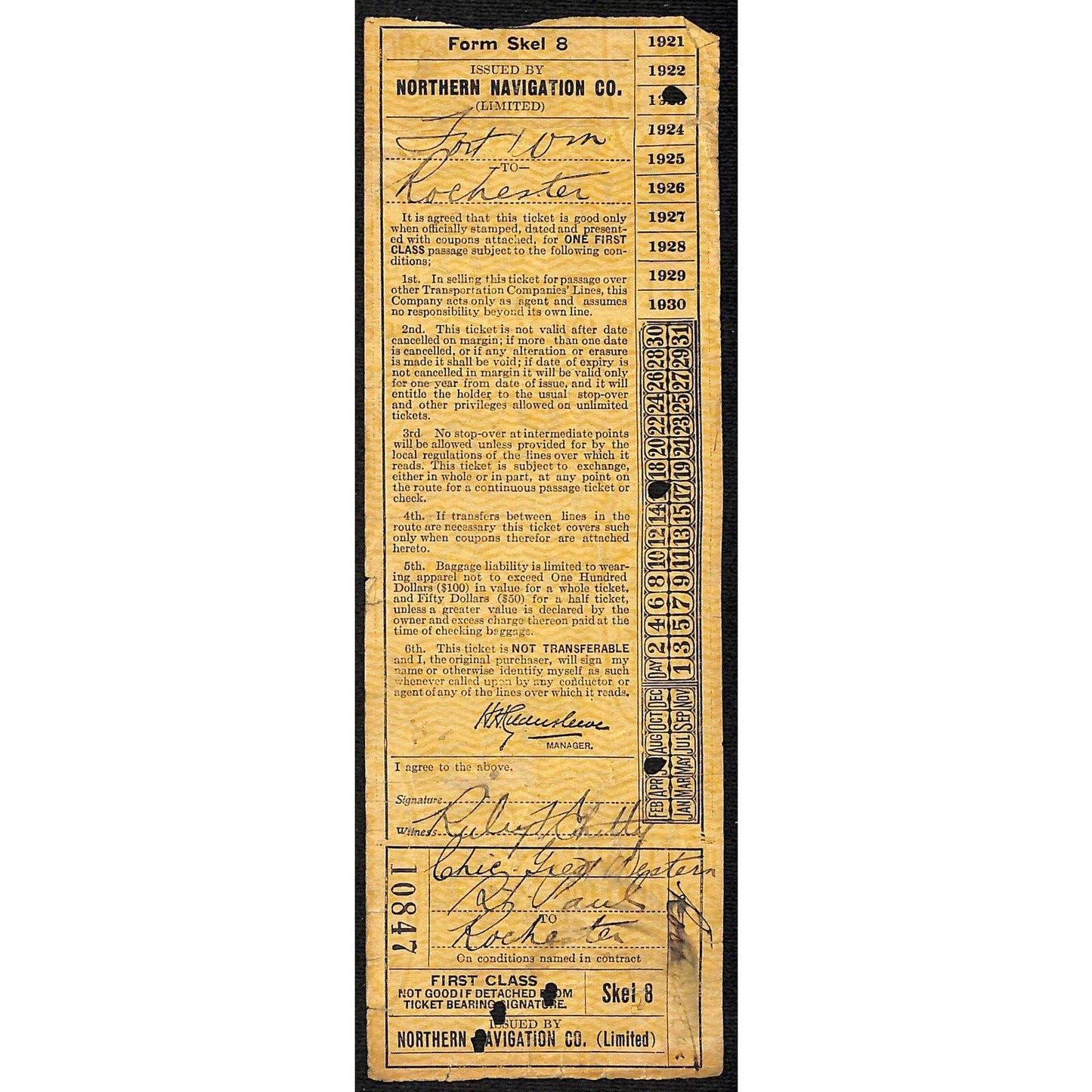 1923 Northern Navigation Co. / CGW St. Paul to Rochester Ticket