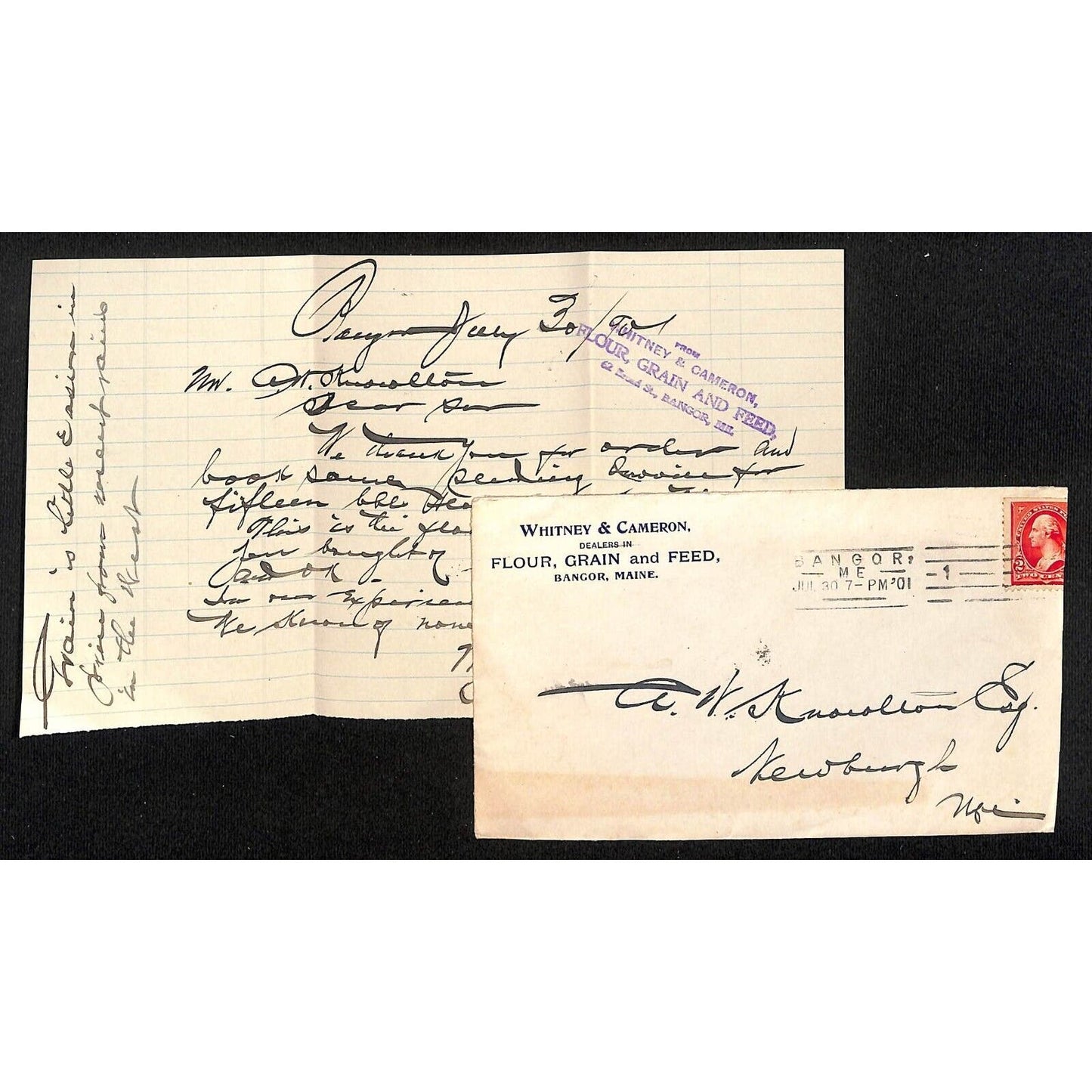 Newburgh, ME Amos W. Knowlton* 1901 Bangor Whitney & Cameron Letter 15bbls Flour