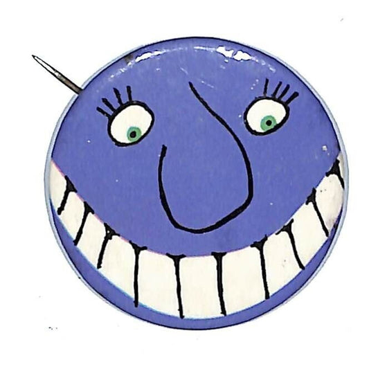 Big Teeth - Big Grin Cartoon Purple Pinback Button c1970's