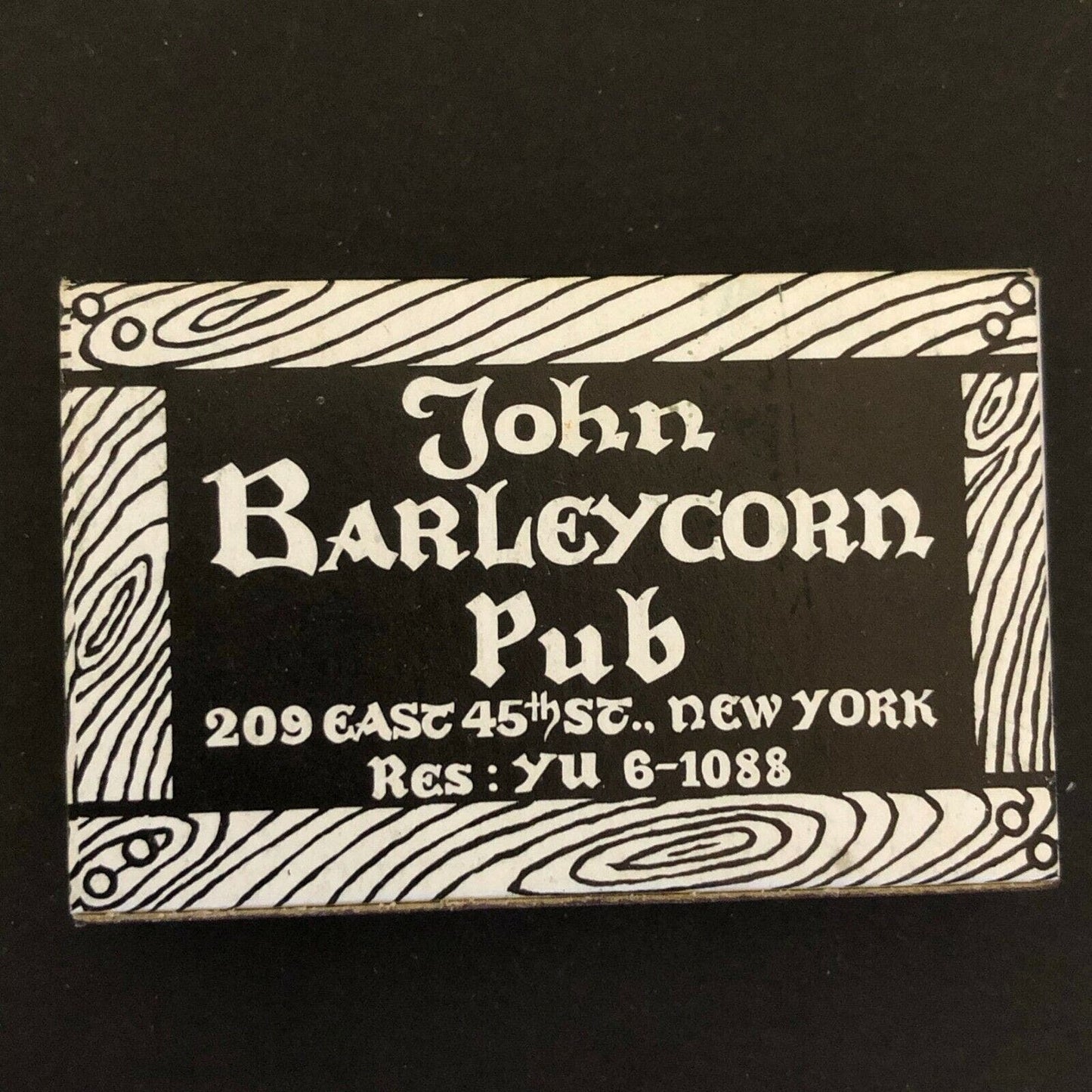 c1960's-70's Wooden Matchbox Matchbook "John Barleycorn Pub" 45th St. NYC