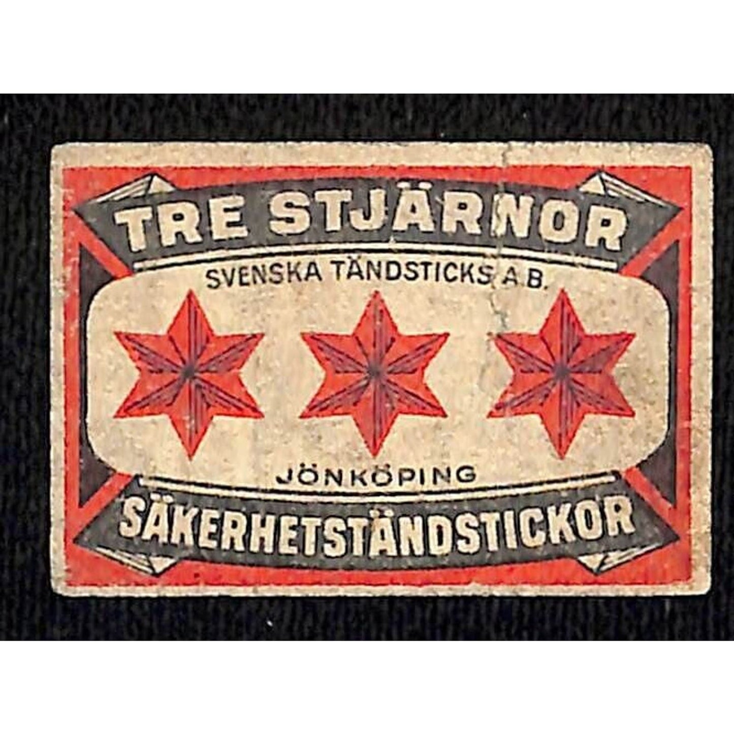 Vintage Matchbox Label Tre Stjarnor Sakerhet Stand Stickor c1950's-60's Scarce