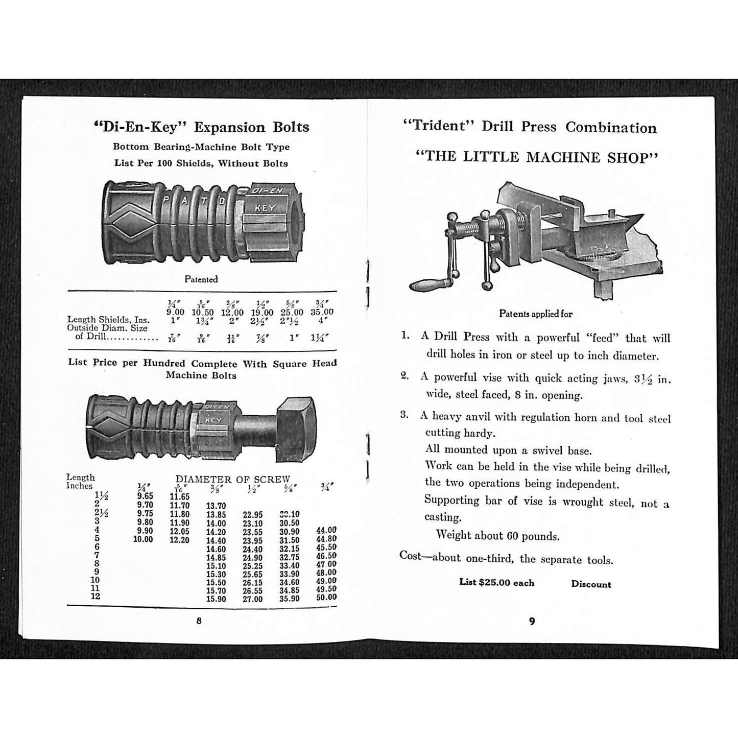 Diamond Expansion Bolt Co. Catalogue West & Cedar St NYC 16pp c1915-20's VGC
