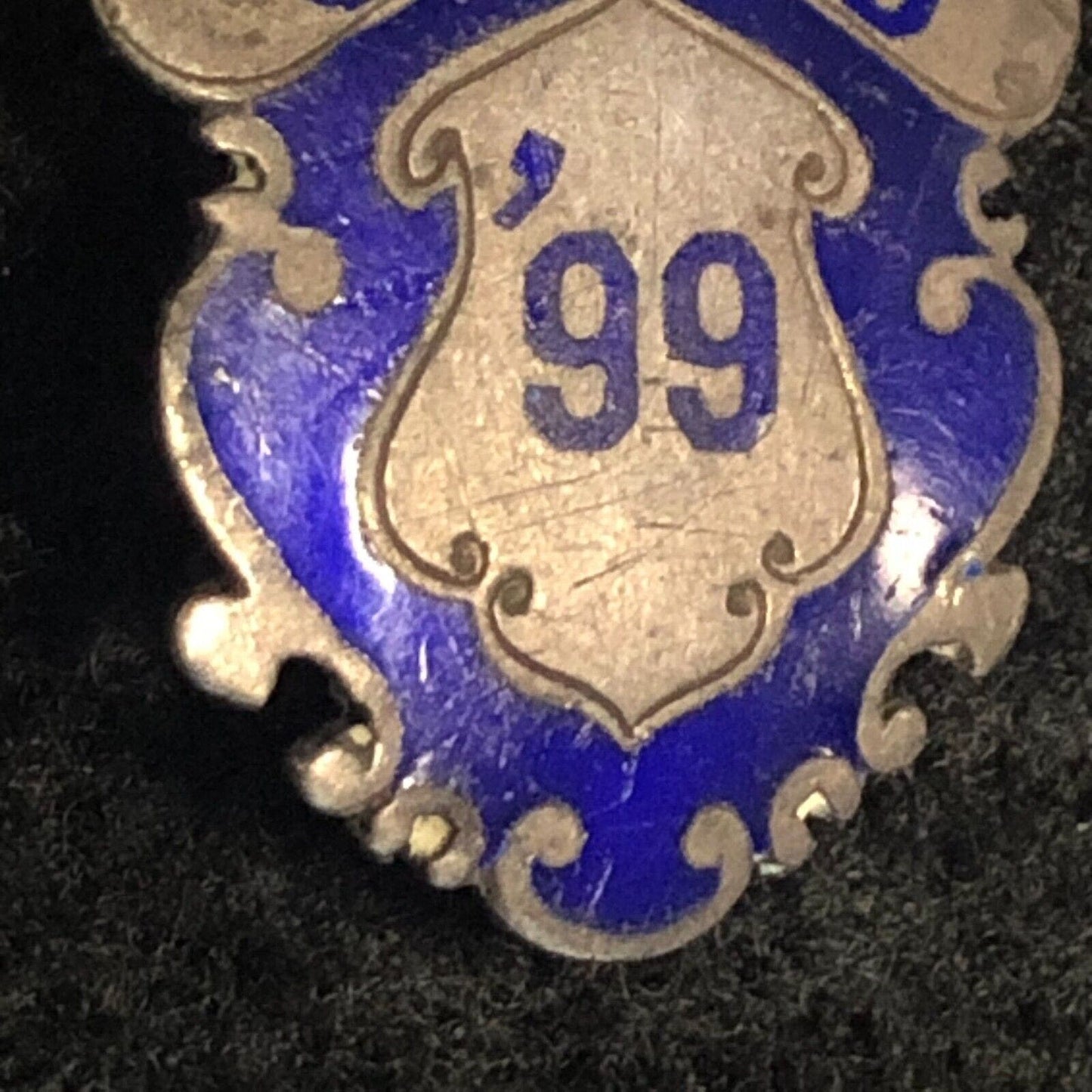 Antique CGS '99 1899 Enameled Badge Shaped Convex Lapel Pinback - Sterling
