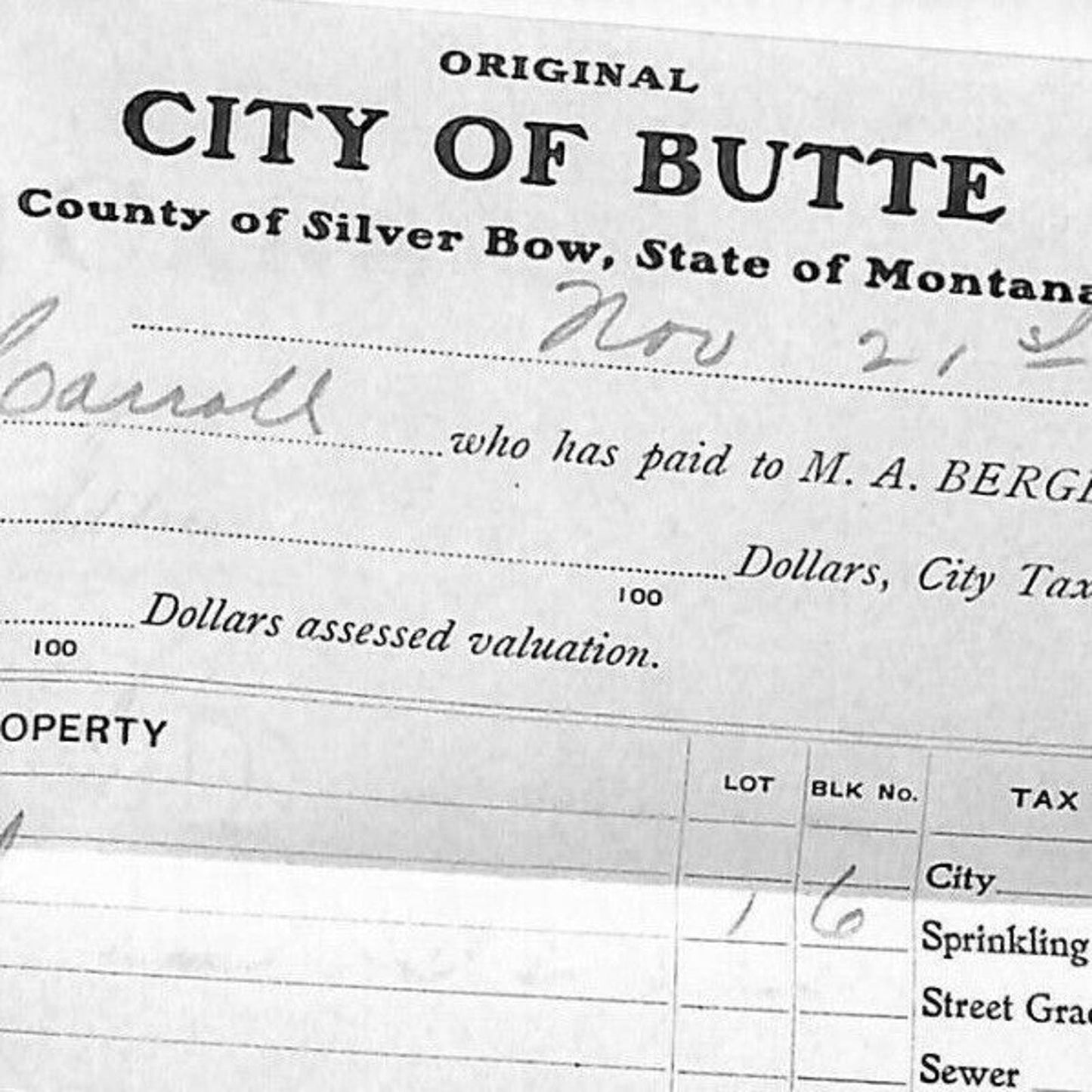 1904 Butte, MT Eugene Carroll - Silver Bow Tax Receipt