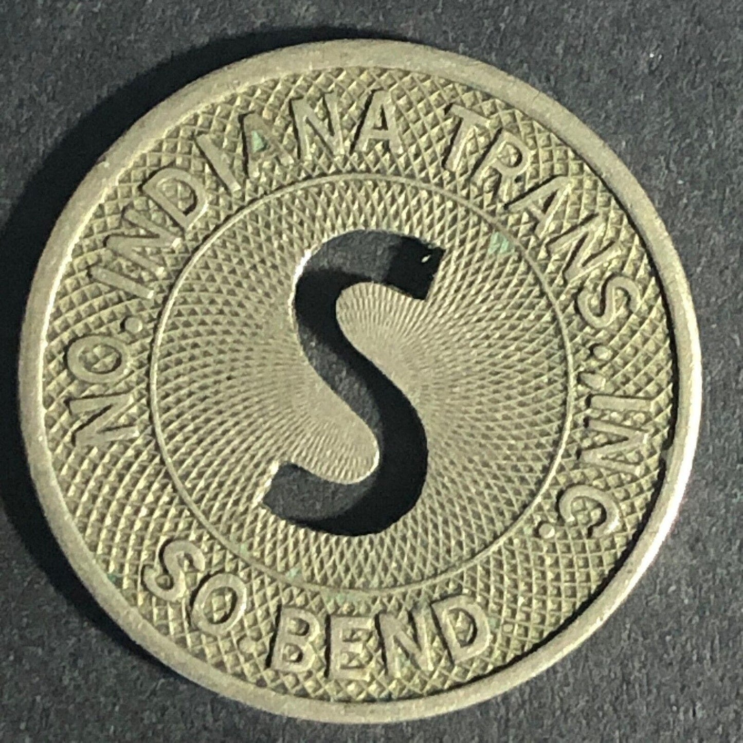 No. Indiana Trans. Inc. So. Bend G/F "3 for 25c Fare" Brass Transit Token 21mm