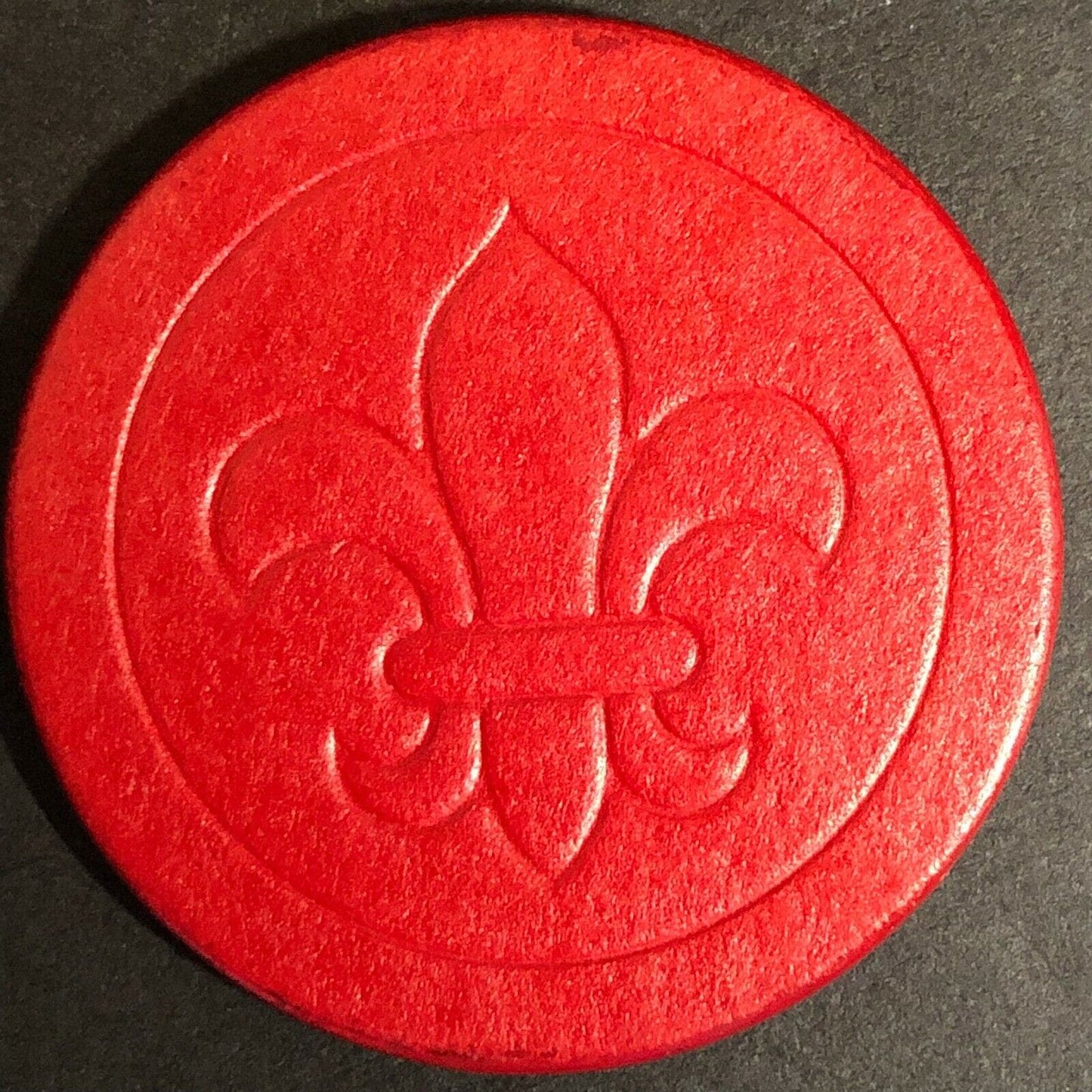 Vintage Embossed Red Fiber / Paper Fleur-de-lis Gaming / Poker Chip