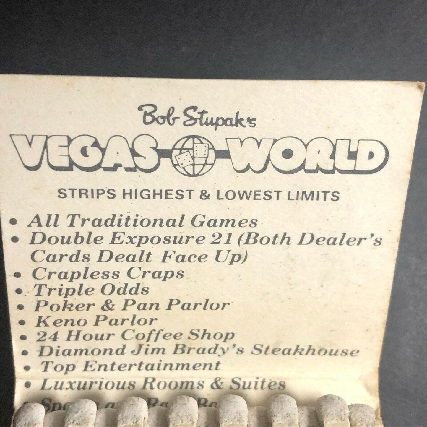 80's Full Matchbook "Bob Stupak's Vegas World" Hotel and Casino NV