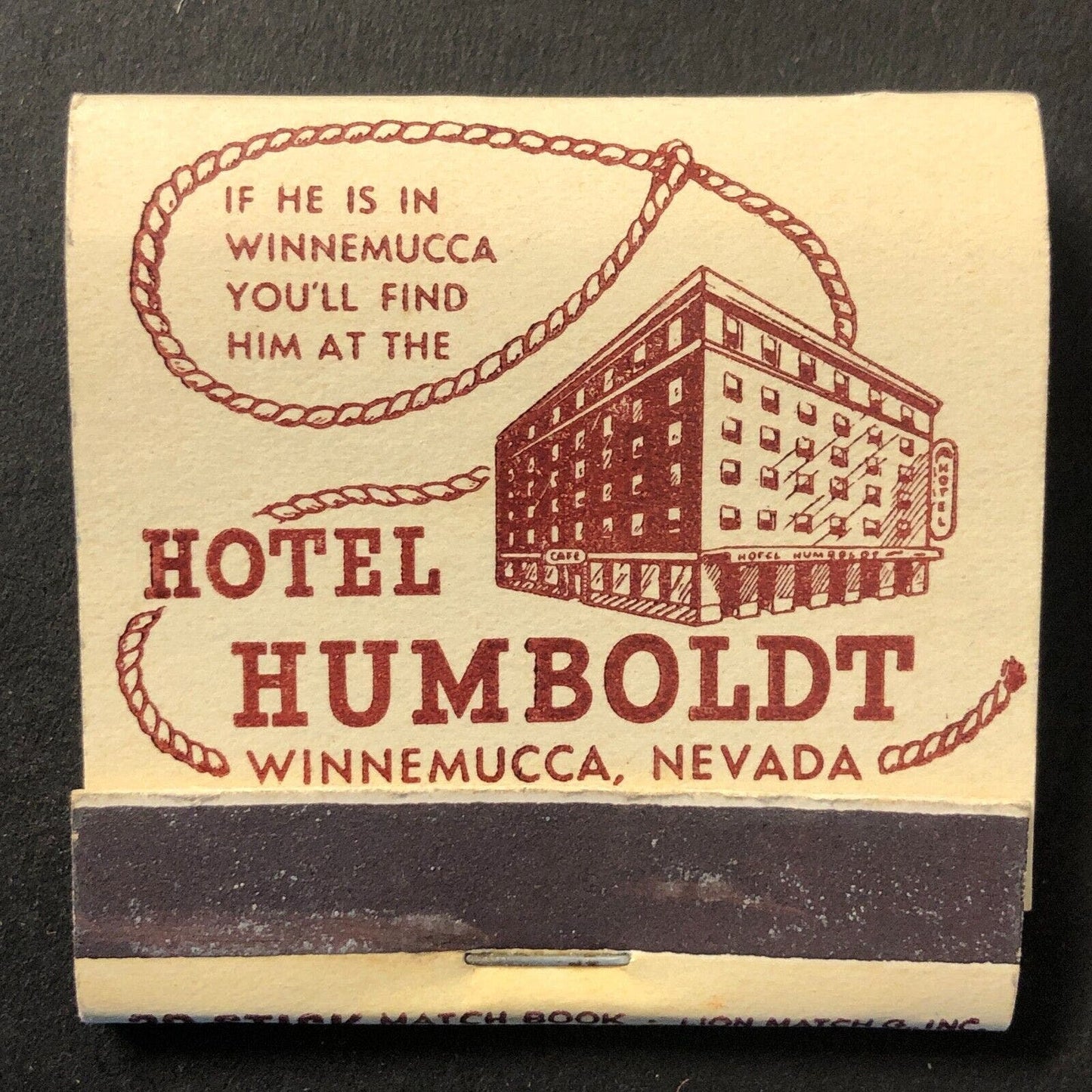 Hotel Humboldt Winnemucca, NV Casino Matchbook Lasso c1930's-40's VGC Scarce