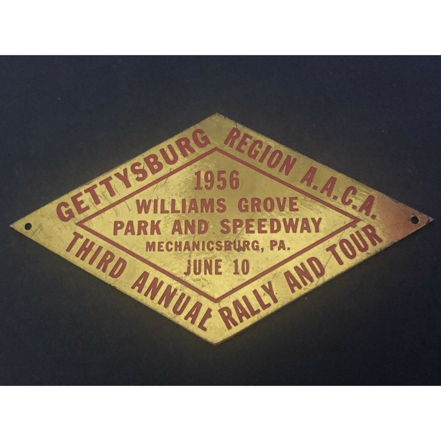 1956 Brass Metal Gettysburg AACA Rally Tour Mechanicsburg, PA Dash Plaque