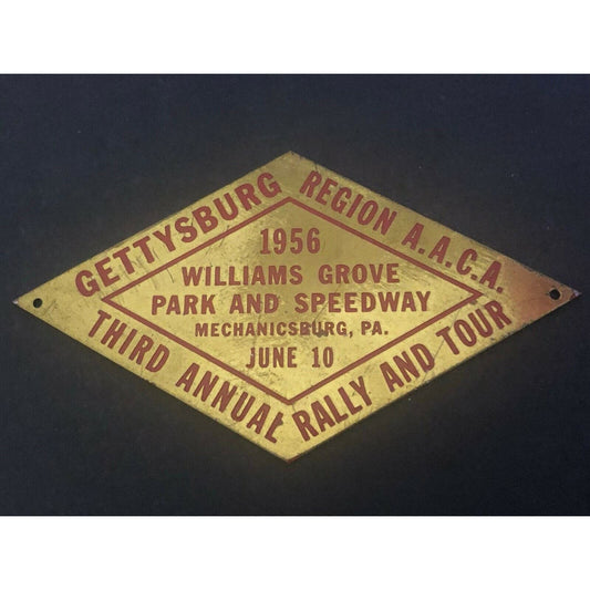 1956 Brass Metal Gettysburg AACA Rally Tour Mechanicsburg, PA Dash Plaque