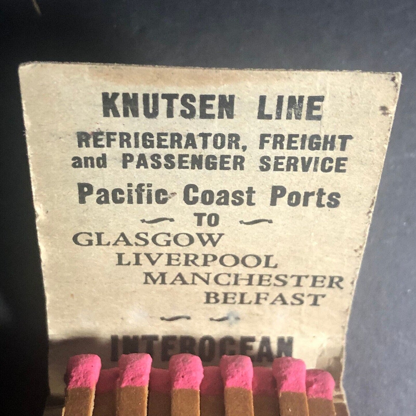 Knutsen Line Pacific Coast Full 20-Str Matchbook c1930's-40's - Scarce