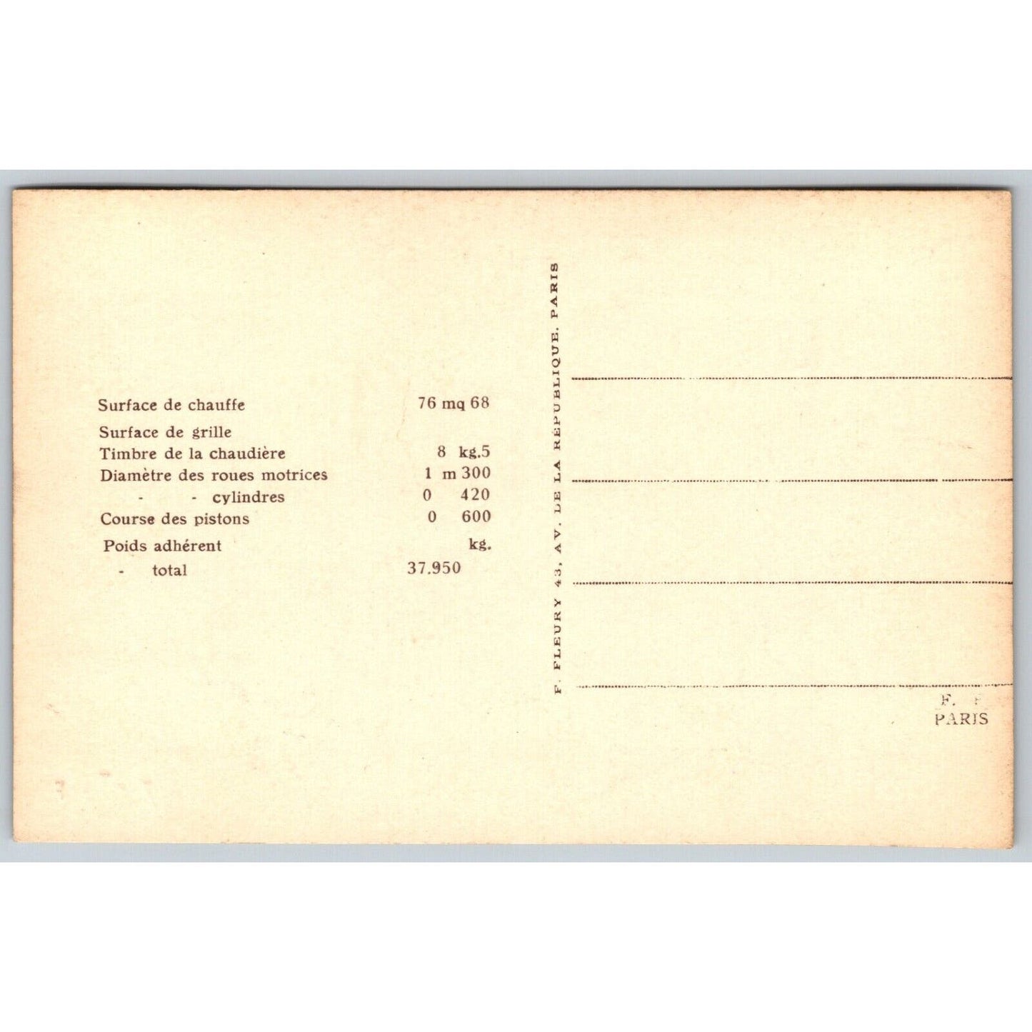 French Railroad RPPC* Postcard Machine Tender 30-700" C 182 c1910 F. Fleury