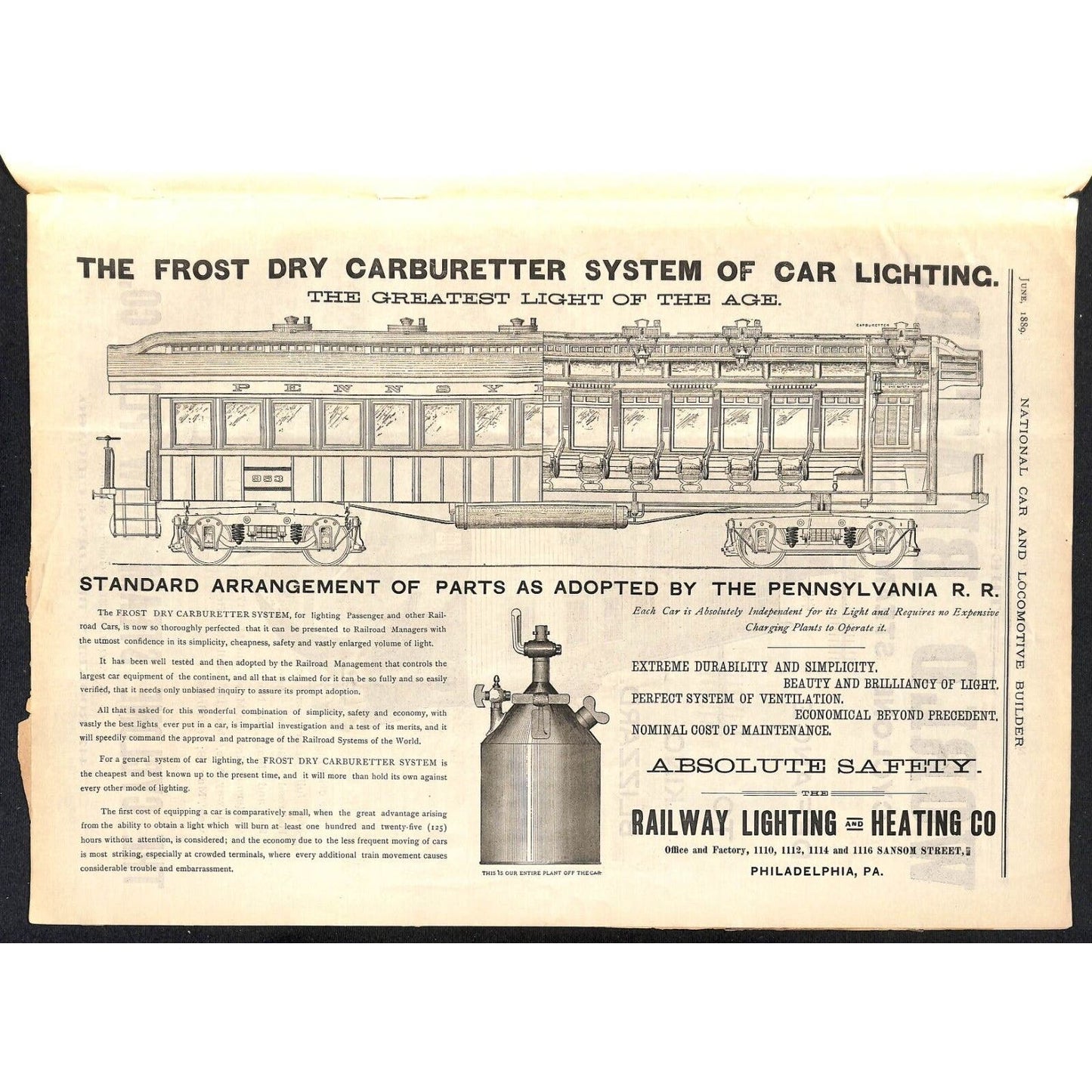 National Car and Locomotive Builder Railroad June 1889 50pp Large & Very Scarce