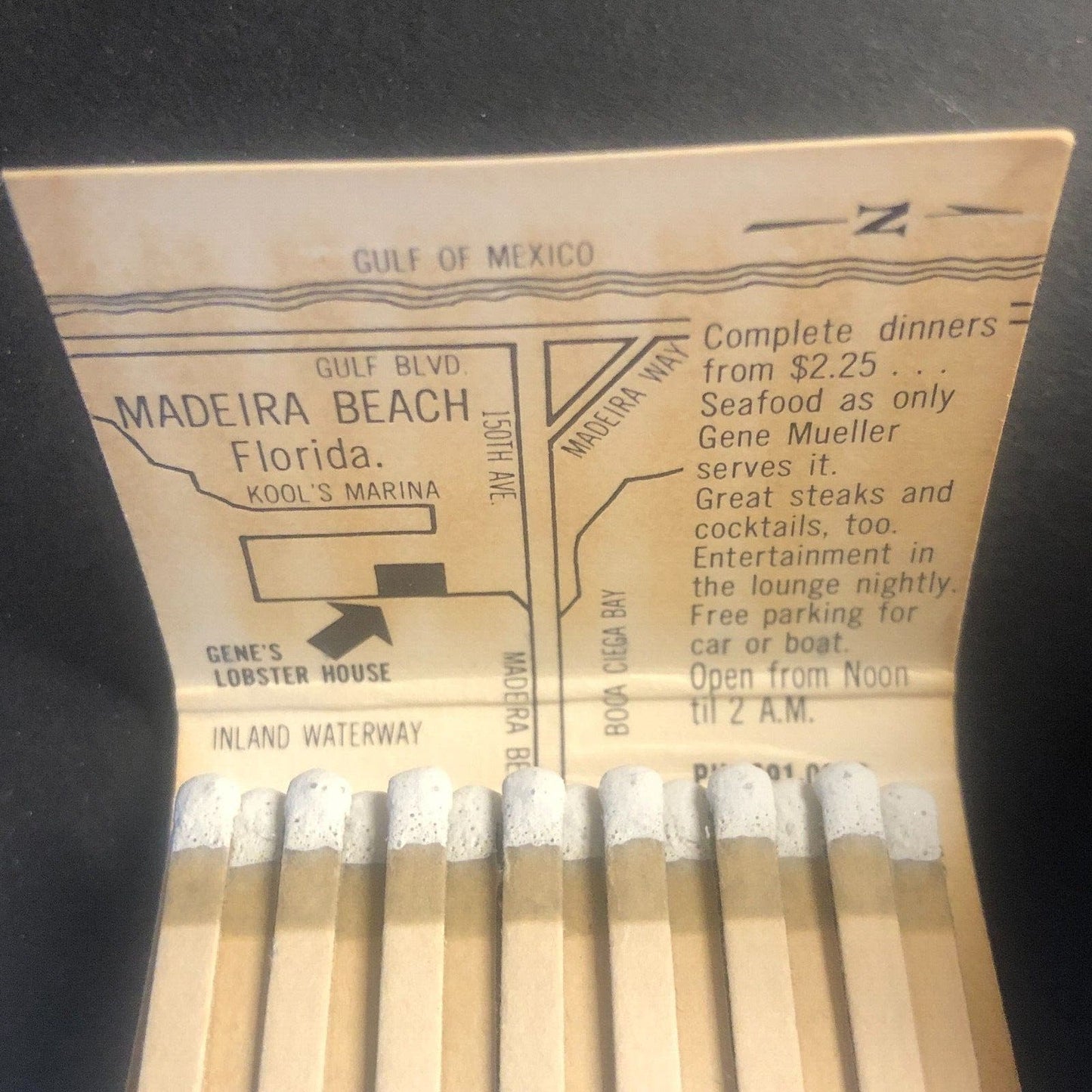 Gene's Lobster House Restaurant Madeira Beach, FL Full Matchbook c1964-73 Scarce