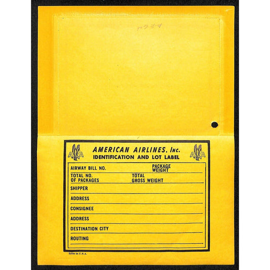 American Airlines "Identification and Lot Label" c1965 Gum Cargo Label Scarce