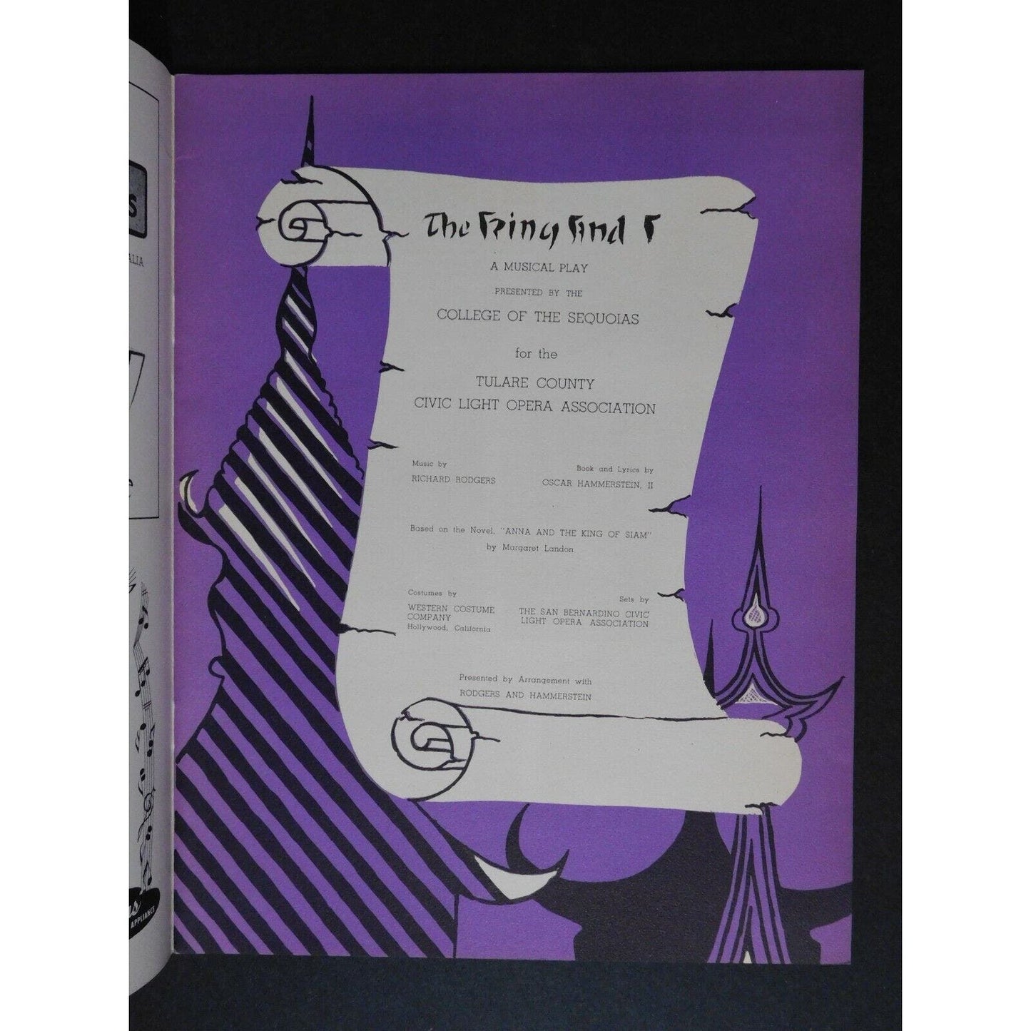 College Sequoias Tulare Civic Light Opera "The King and I" 16p Program 1959
