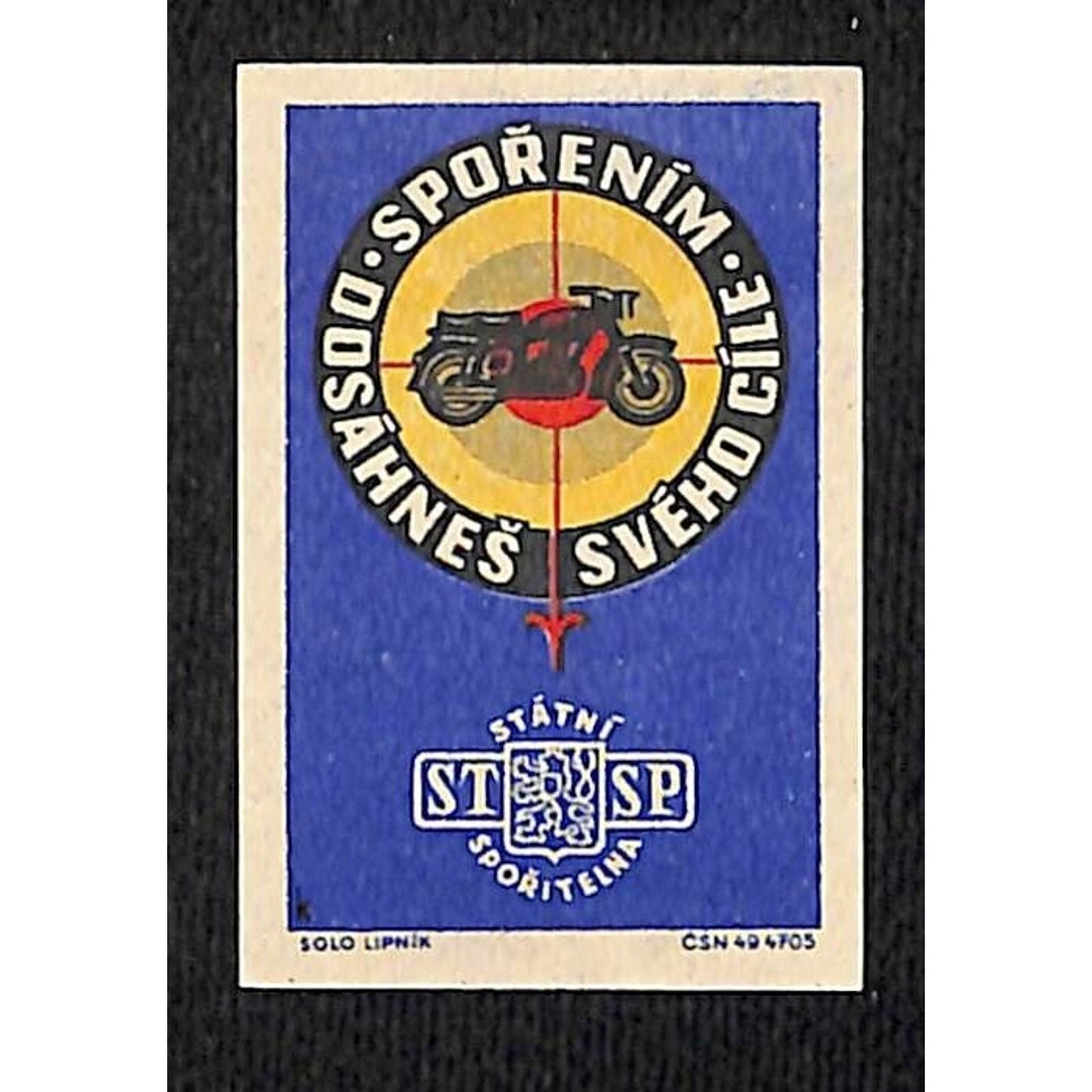Vintage Czech–Slovak Matchbox Label - Motorcycle c1960