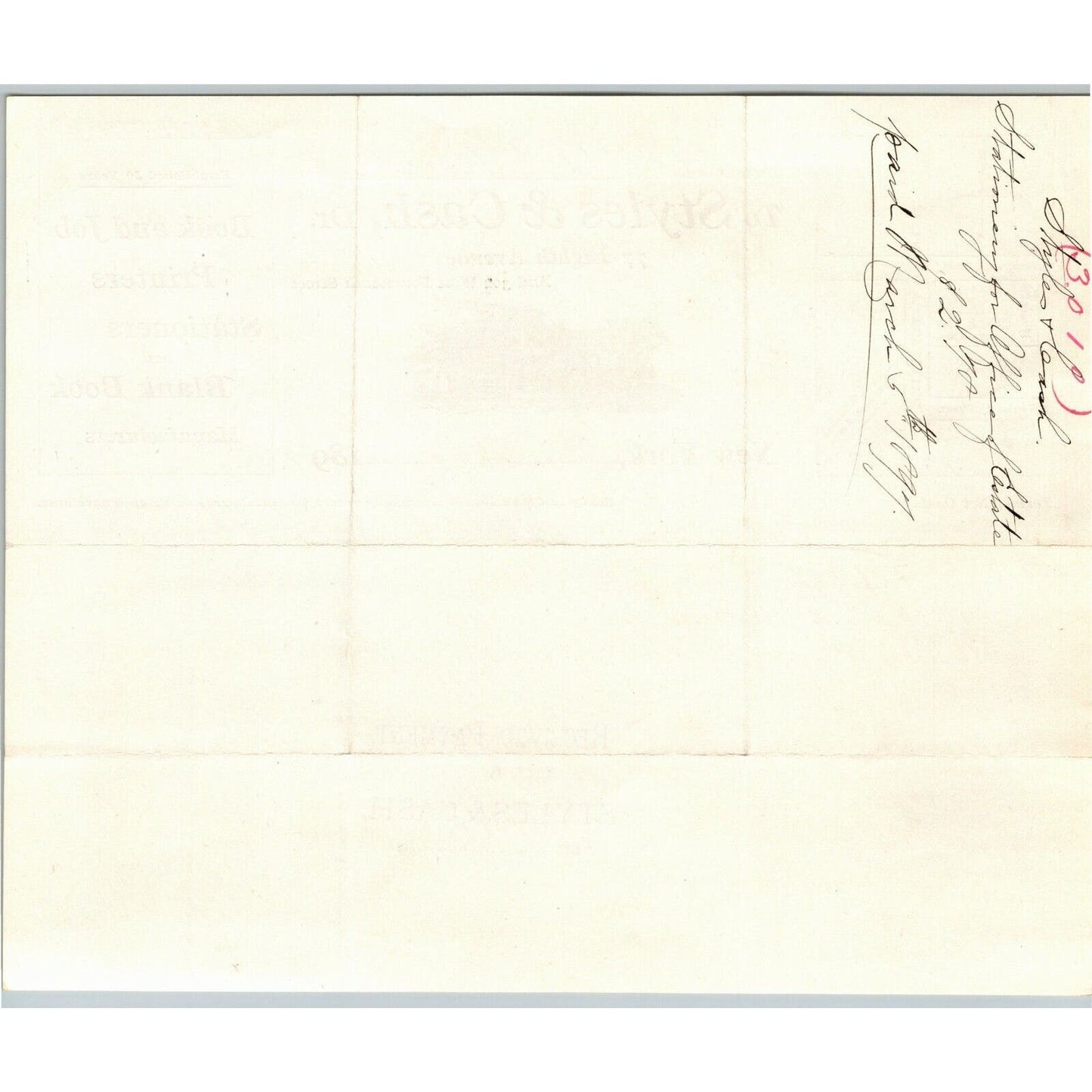 1897 Styles & Cash Stationers Book Printers Billhead Letterhead 77 8th Ave NYC