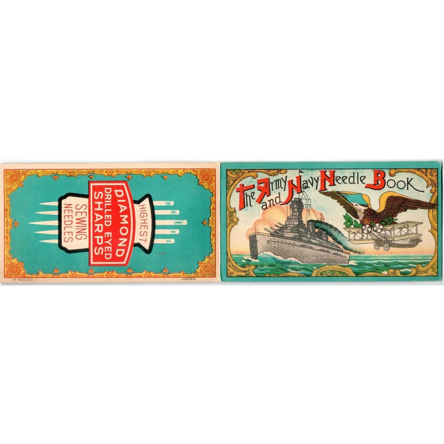 c1920's-30's Vintage Hand Sewing Needles Kit / Book - Army Navy Battleship VGC