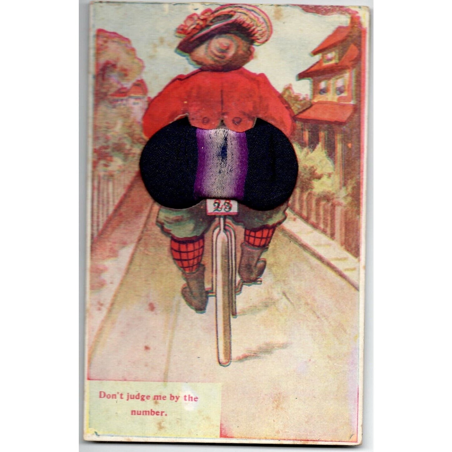 Vintage Novelty Postcard c1907-1913 Butt as a Pin Cushion - Riding Bicycle NP