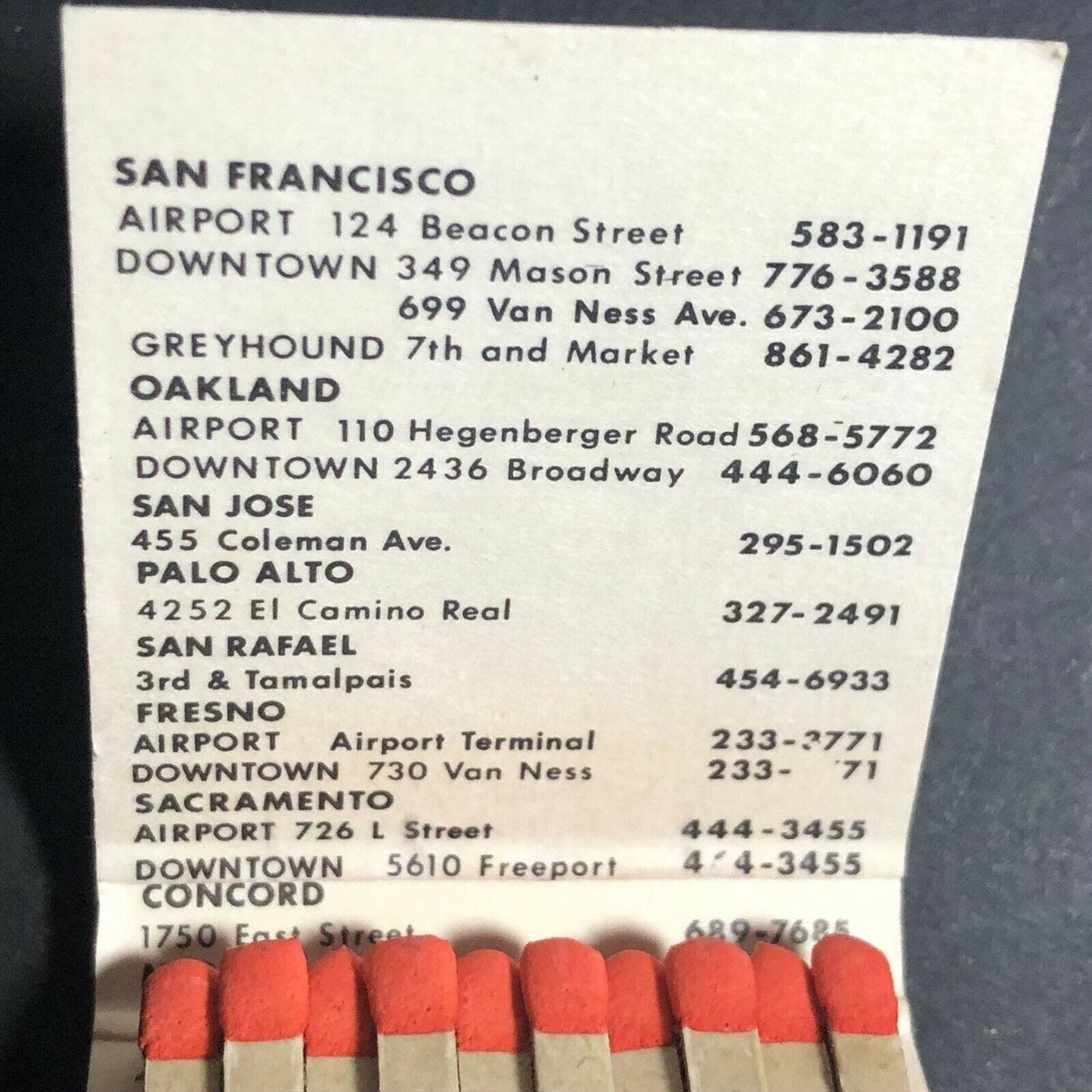 1960's Full Matchbook "Budget Rent-A-Car System" (Several California Locations)