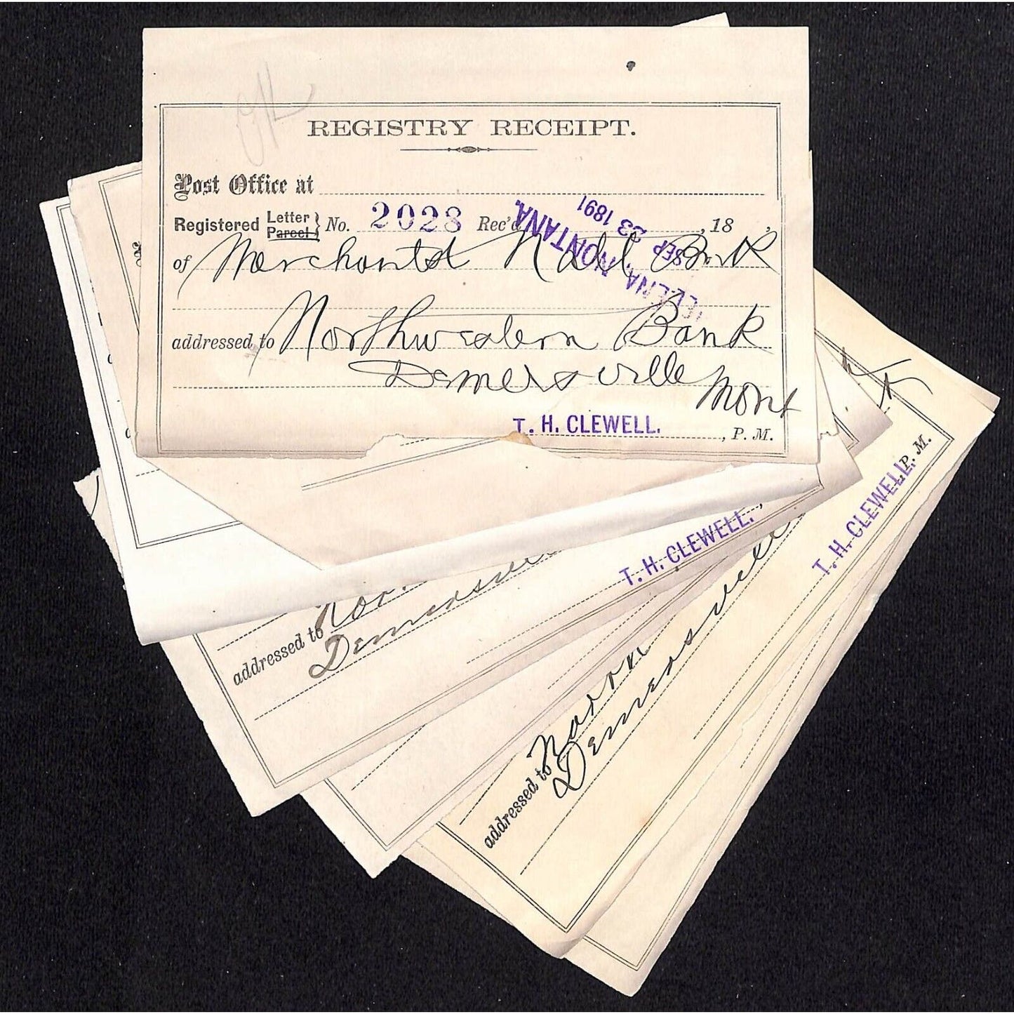 Helena Montana (Group of 7) 1891 Post Office Registry Receipt / Billhead
