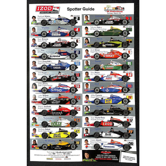 2010 Indy Car Izod Firestone Honda GP St Pete Car Spotter Guide Flags Card