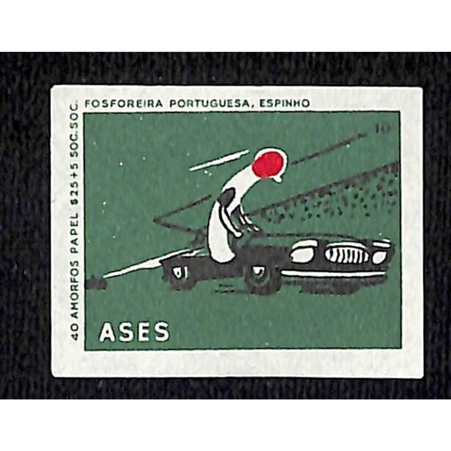 Vintage Matchbox Label Portuguese Match Stick Auto Racing Driver c1960