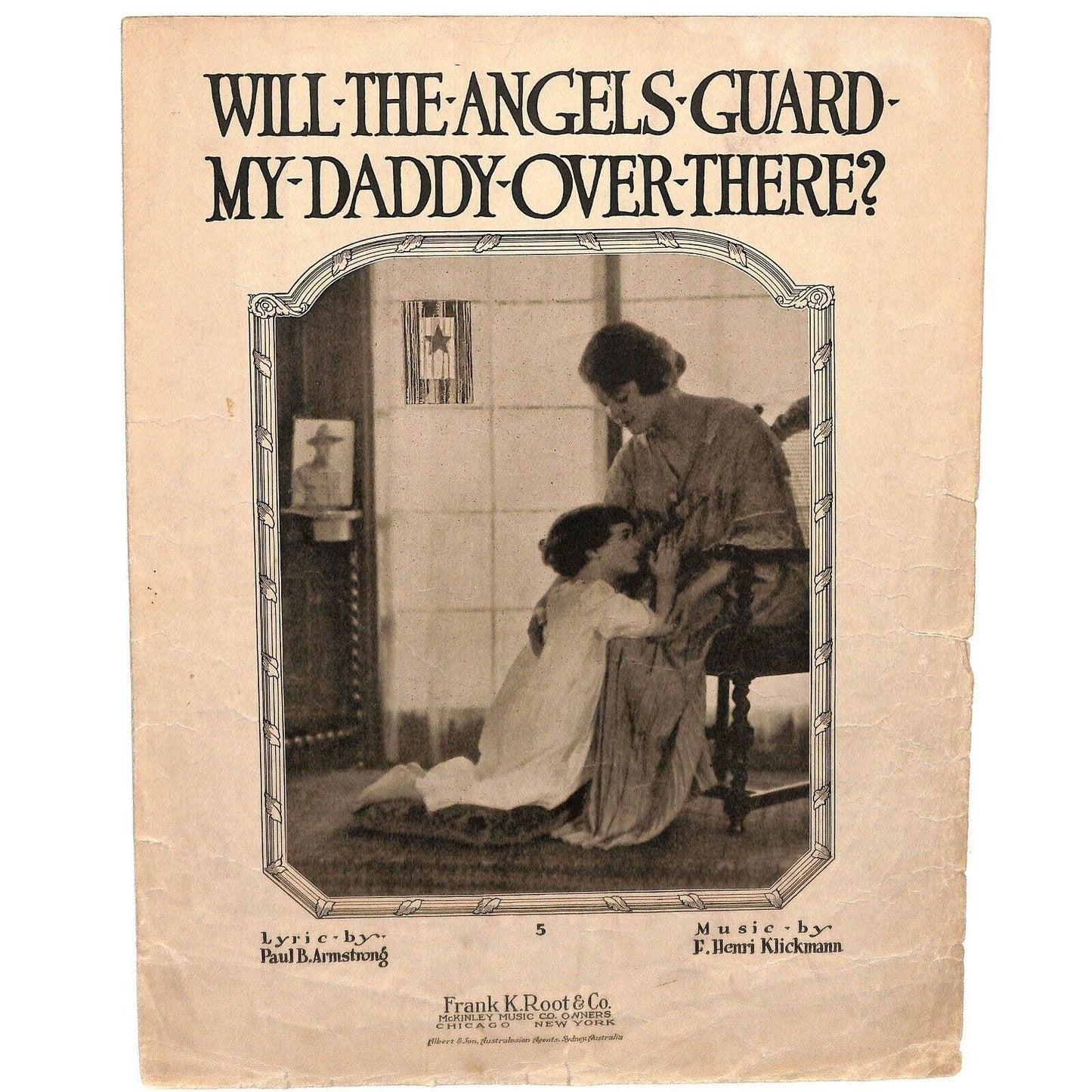 Vintage WWI Era 1918 Sheet Music "Will the Angles Guard My Daddy Over There?"