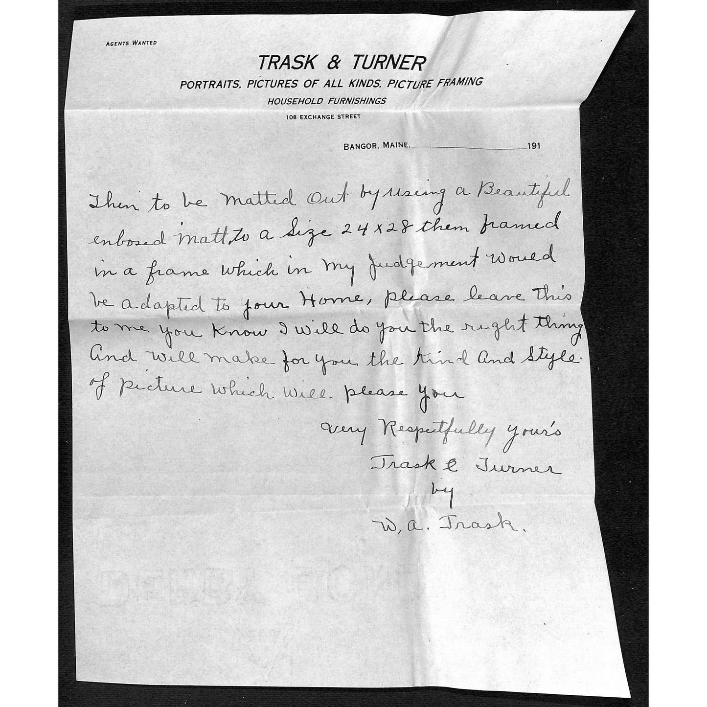 Newburgh, ME Amos W. Knowlton* Bangor 1915 Trask & Turner Portraits Letterheads