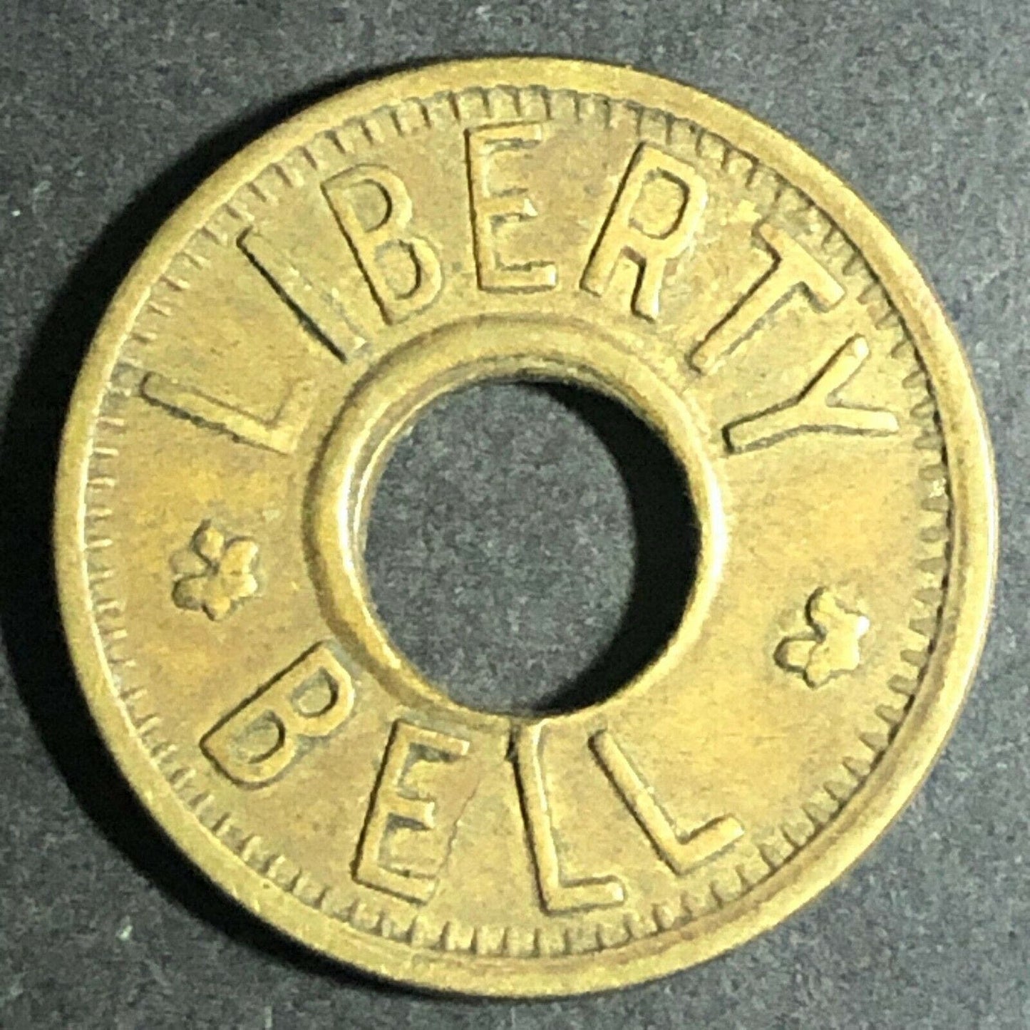 Vintage 21mm Brass "Liberty Bell Good For 5c Trade" ---- Donut Token