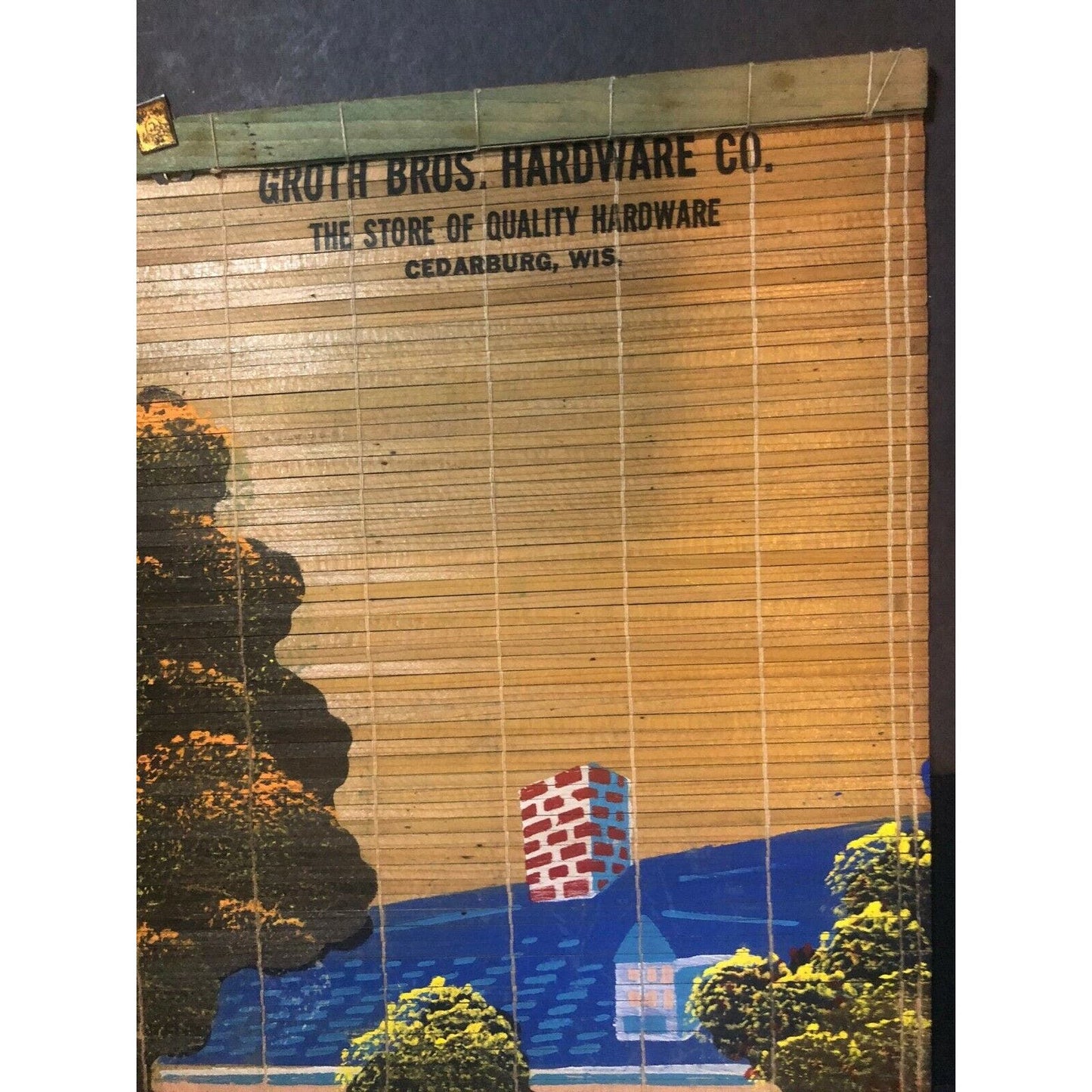 Vintage Bamboo Slit Advertising "Groth Bros. Hardware Co. Cedarburg, WIS" Art