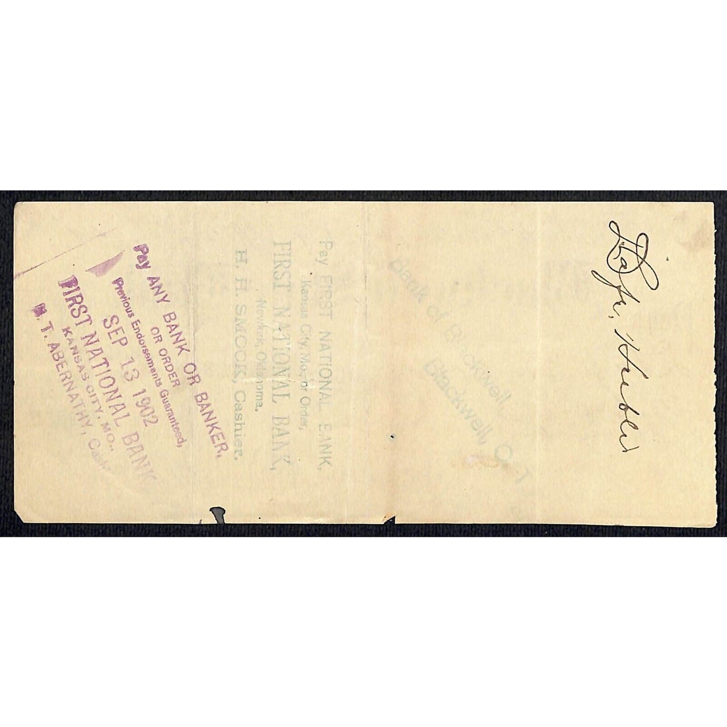Blackwell, OK 1902 Territorial "Blackwell State Bank" Check - Scarce