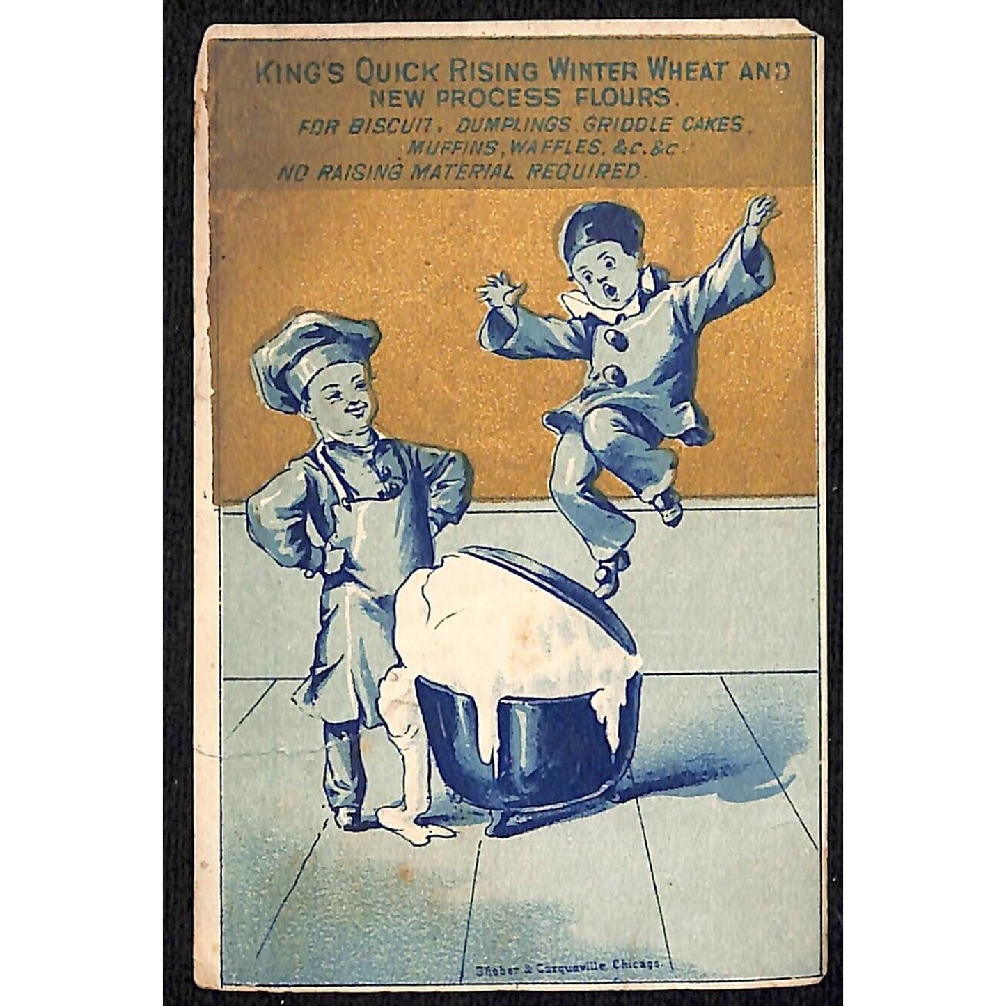 King's Quick Rising Flours Victorian Trade Card Chef Dough Rises Over Pot