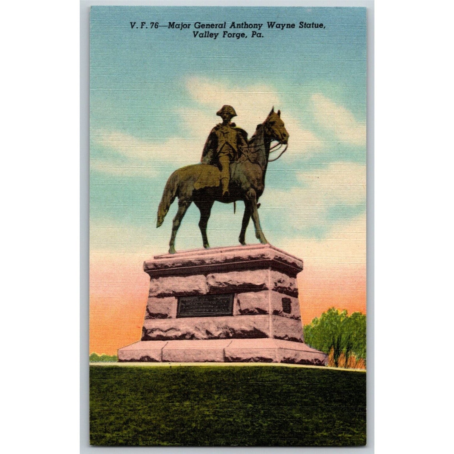 Vintage Linen Postcard Major General Anthony Wayne Statue Valley Forge, PA VGC